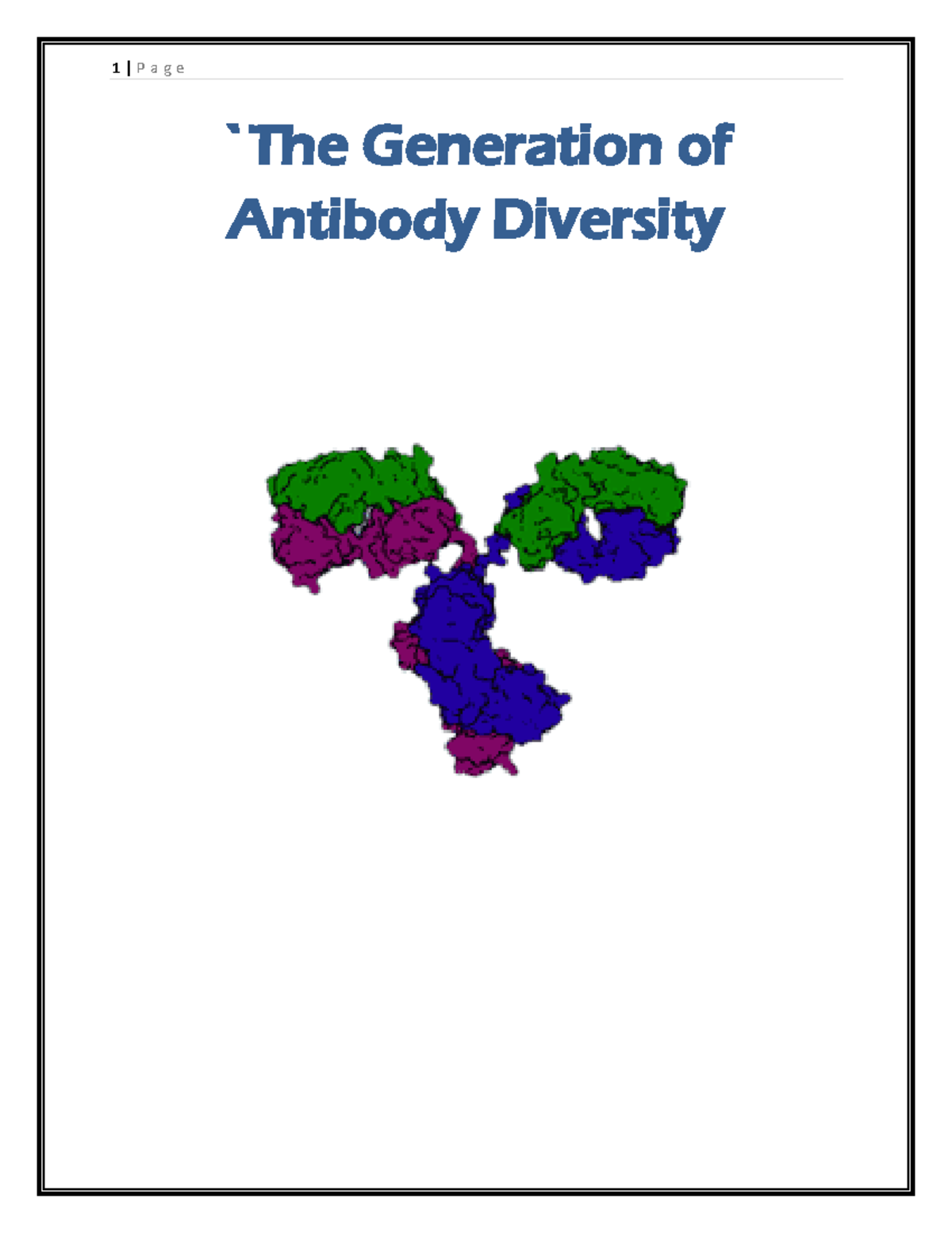 Antibody diversitya 1Page `The Generation of Antibody Diversity 2