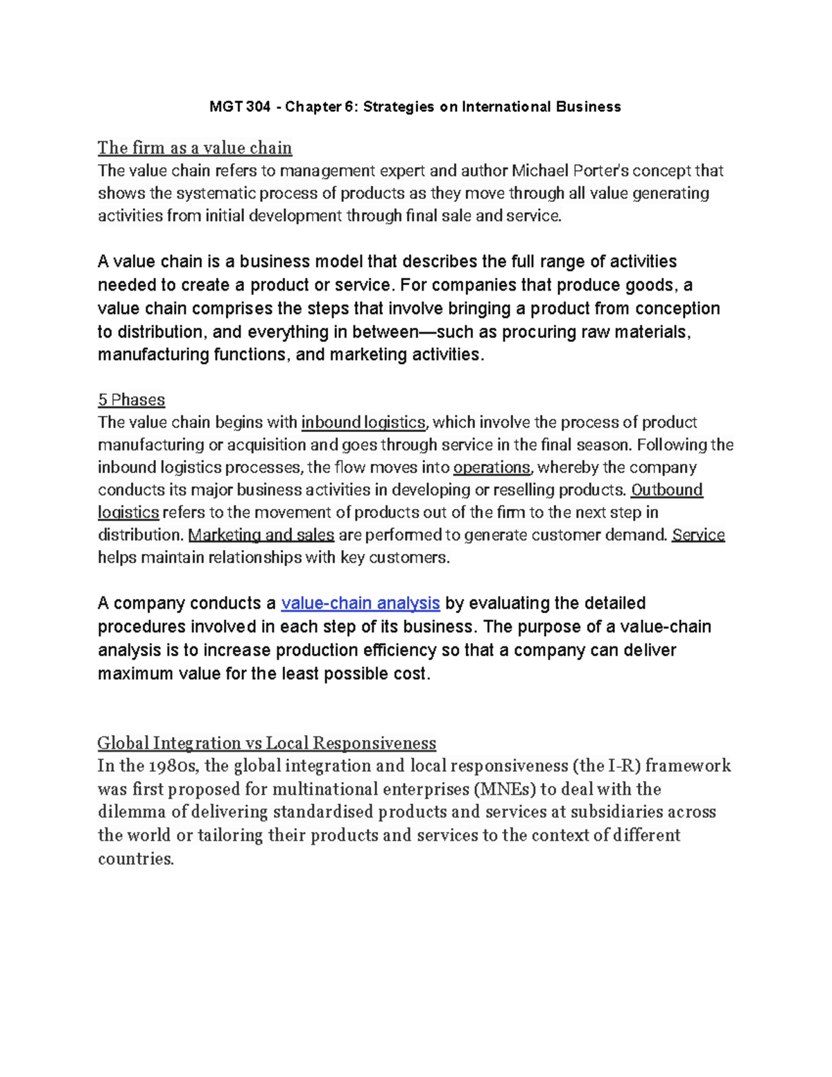 International Business And Trade(MGT 304) - Chapter 6 Strategies On ...