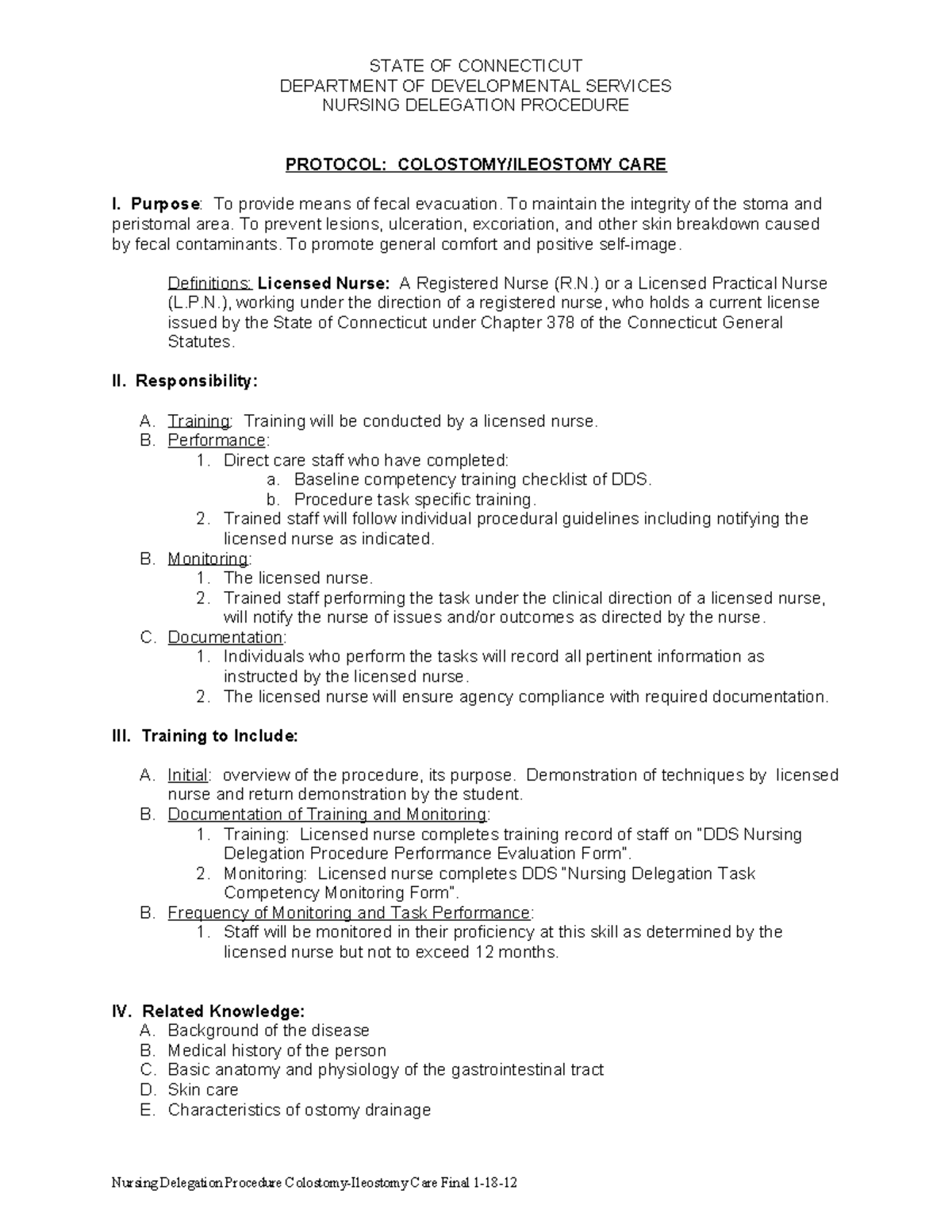 Colostomy Ileostomy Care - DEPARTMENT OF DEVELOPMENTAL SERVICES NURSING ...