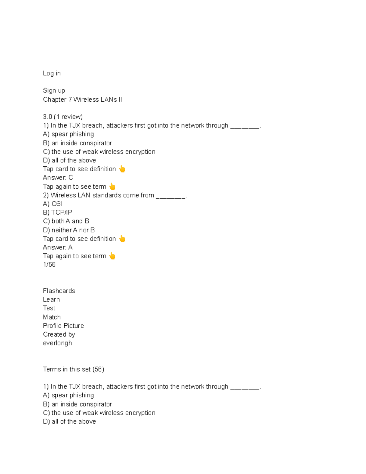 Quiz 7 111 - Quiz 7 111 - Log In Sign Up Chapter 7 Wireless LANs II 3 ...