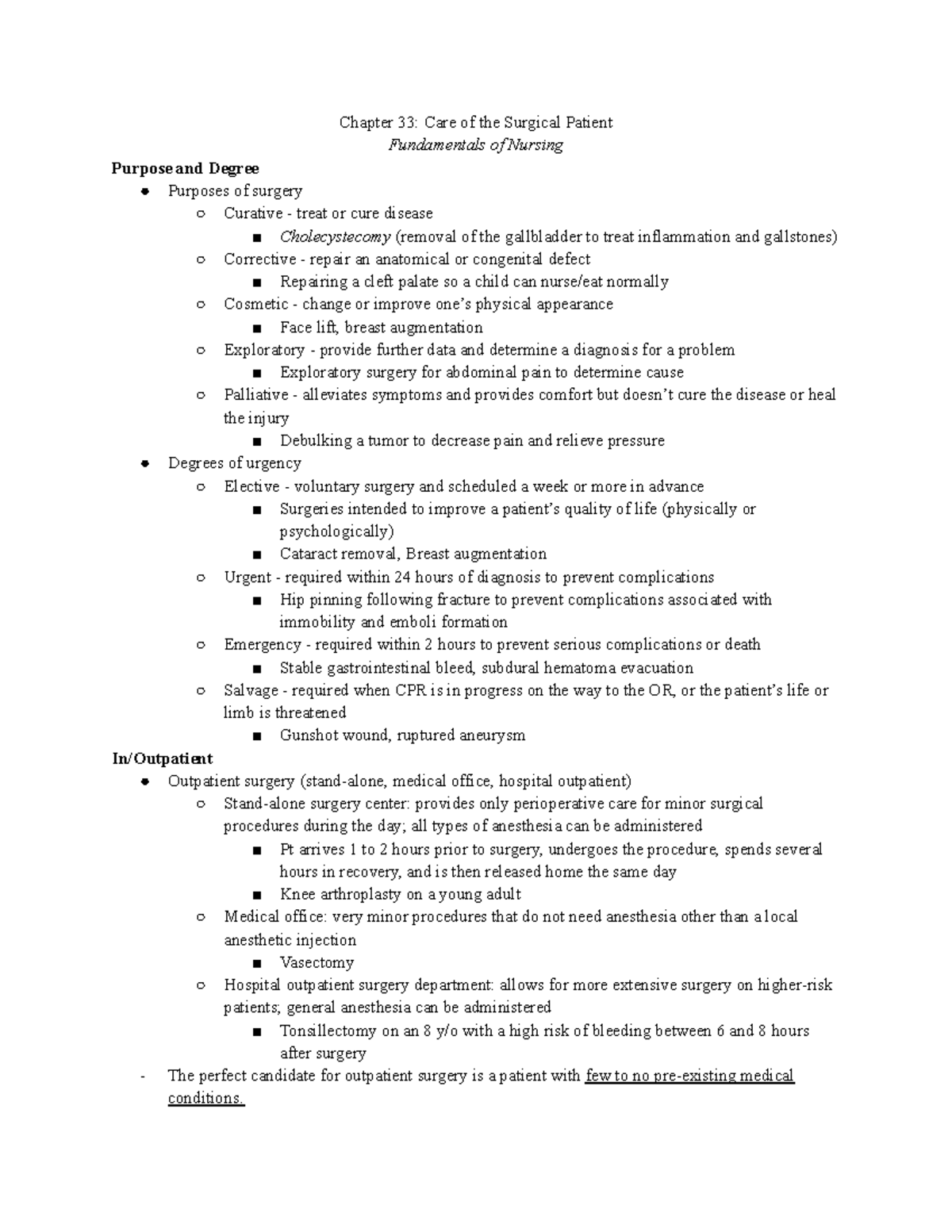 Chapter 33: Care of the Surgical Patient - Chapter 33: Care of the ...