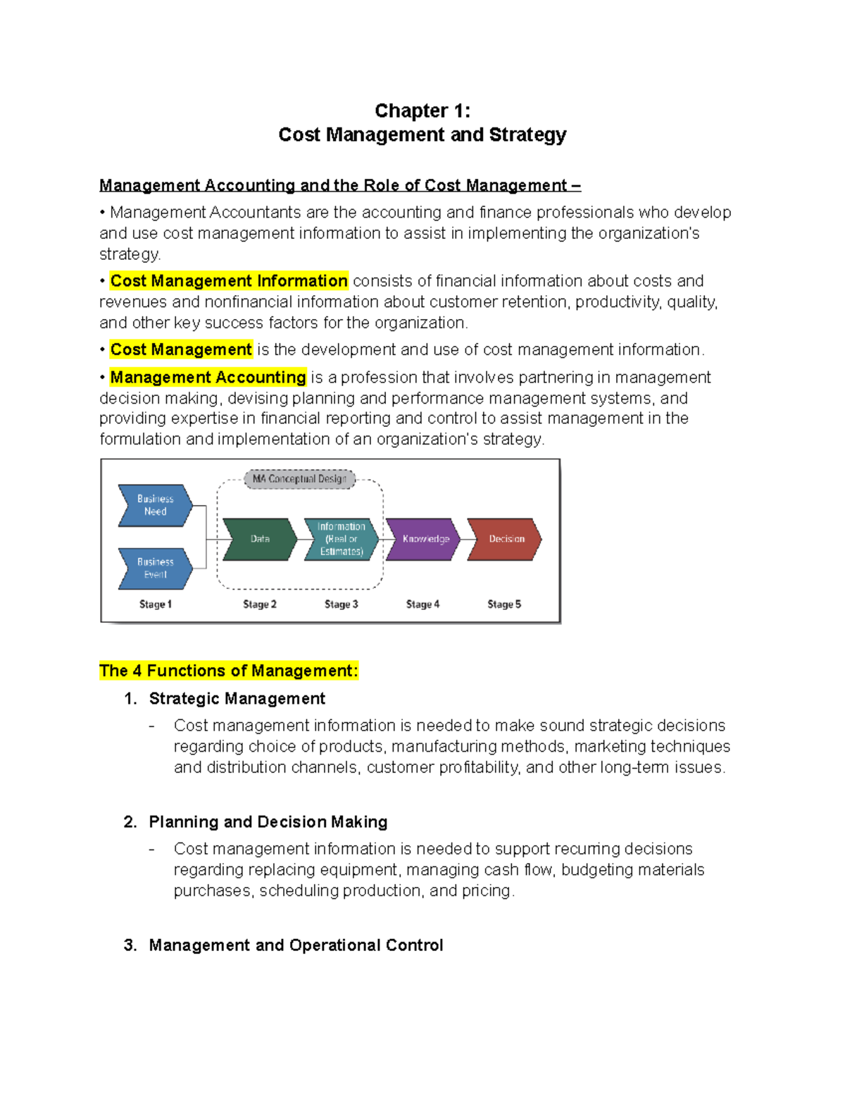 Chapter 1-3 Notes - Chapter 1: Cost Management And Strategy Management ...