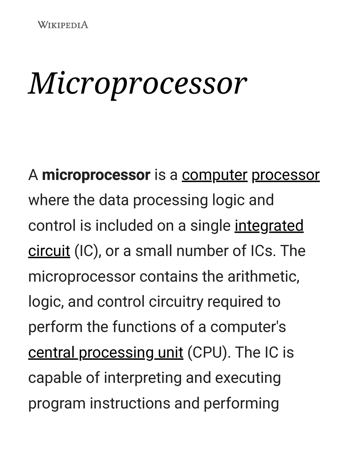 Microprocessor - Wikipedia - Microprocessor A microprocessor is a ...