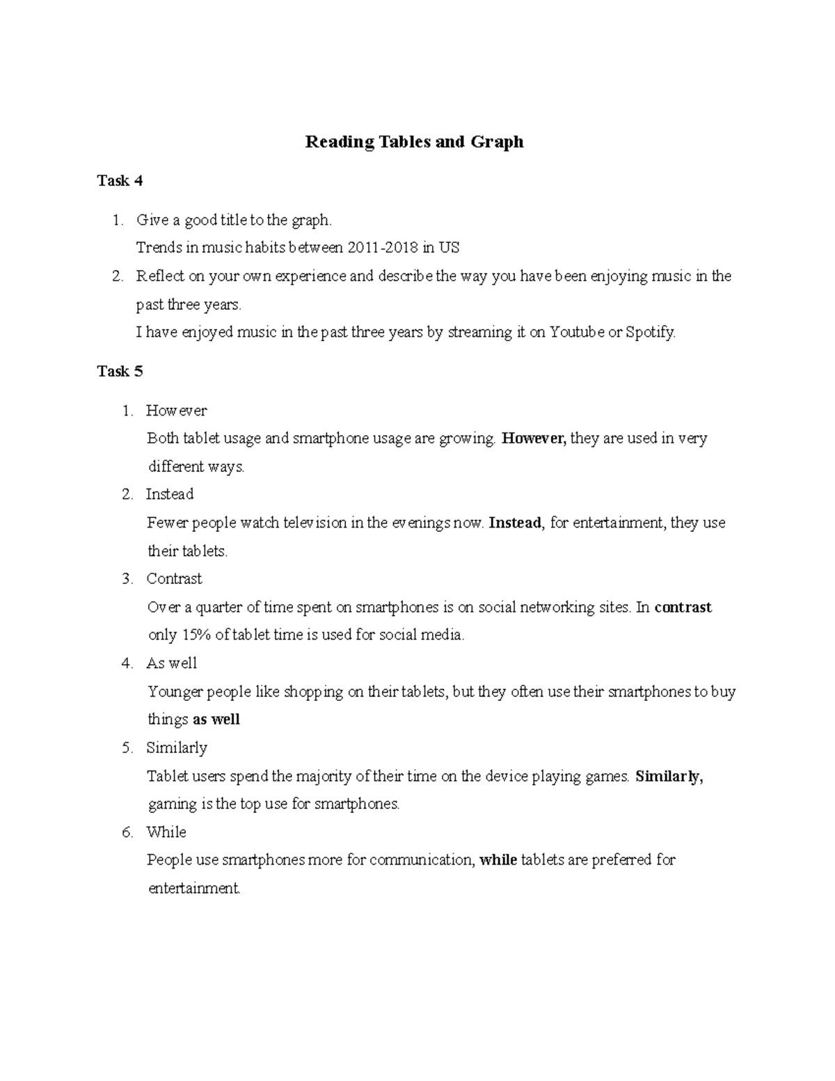 Reading Tables and Graph Answer - Reading Tables and Graph Task 4 Give ...