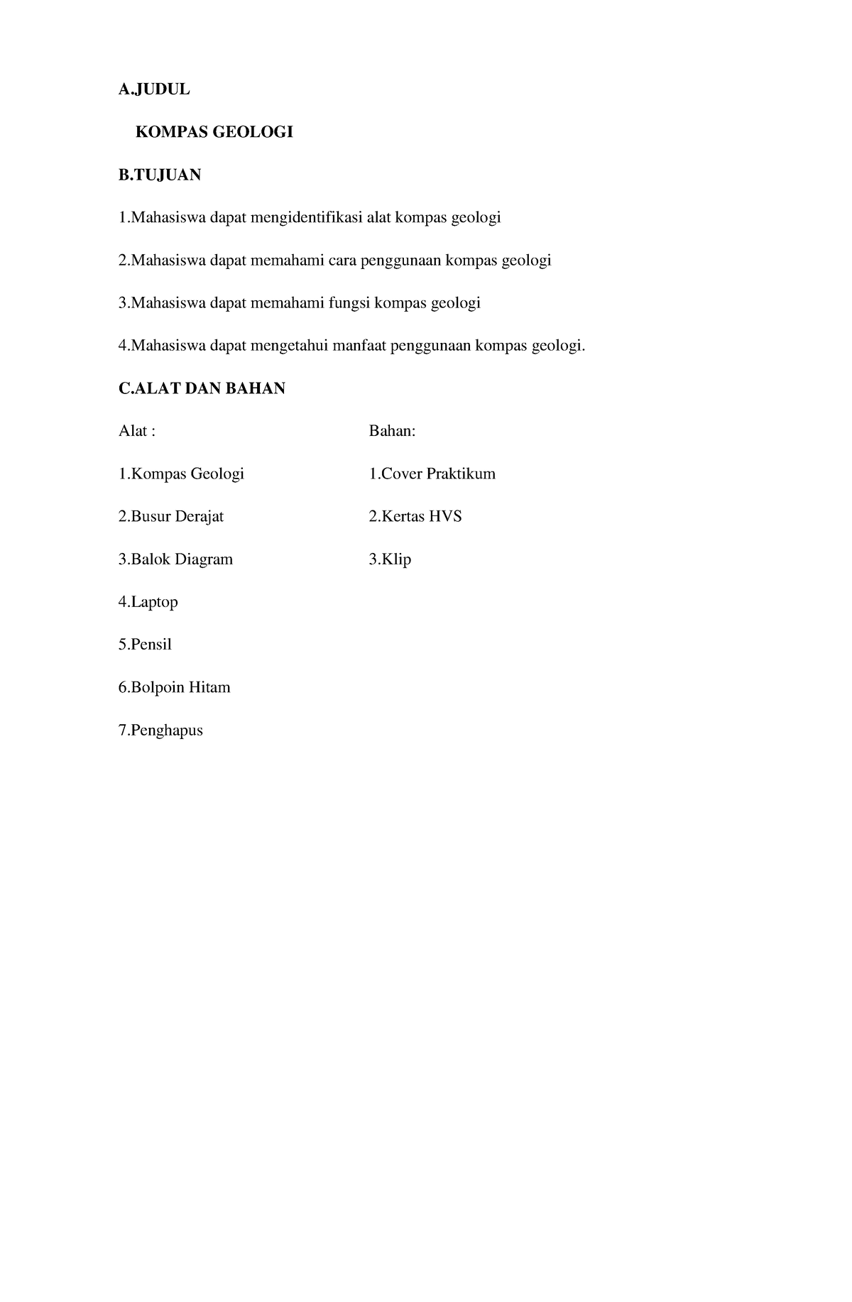 Laporan Praktikum Kompas Geologi - A KOMPAS GEOLOGI B 1 Dapat ...