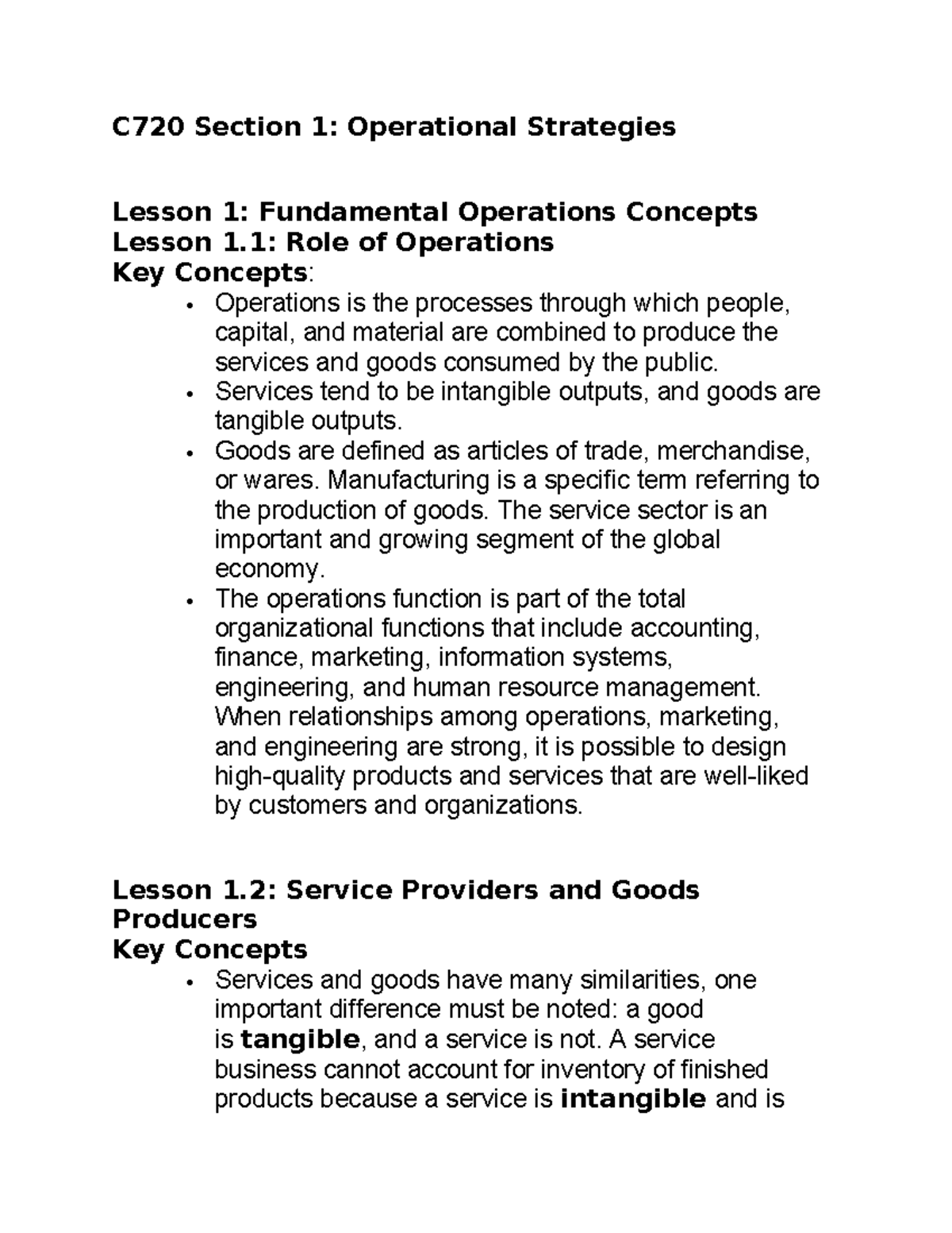 Unit 1 info - info - C720 Section 1: Operational Strategies Lesson 1 ...