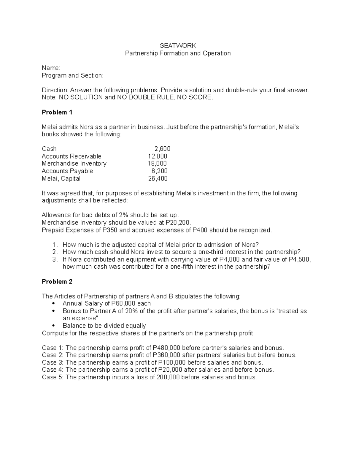 Partnership Formation and Operation - Seatwork - SEATWORK Partnership ...