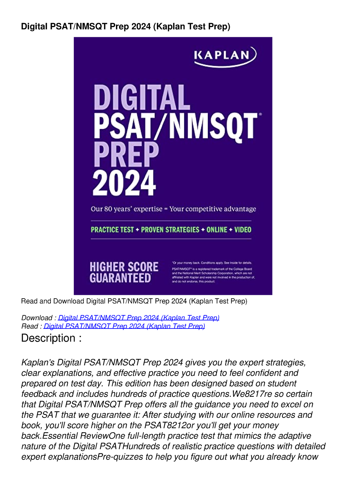[PDF] DOWNLOAD Digital PSAT/NMSQT Prep 2024 (Kaplan Test Prep