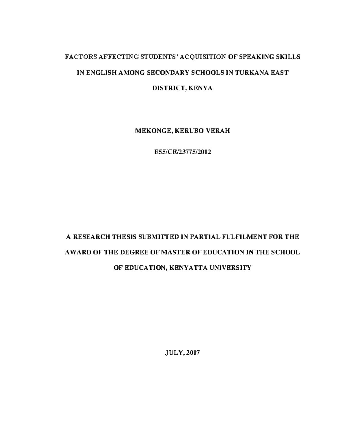 Factors Affecting Students Acquisition Of Speaking Skills In English 