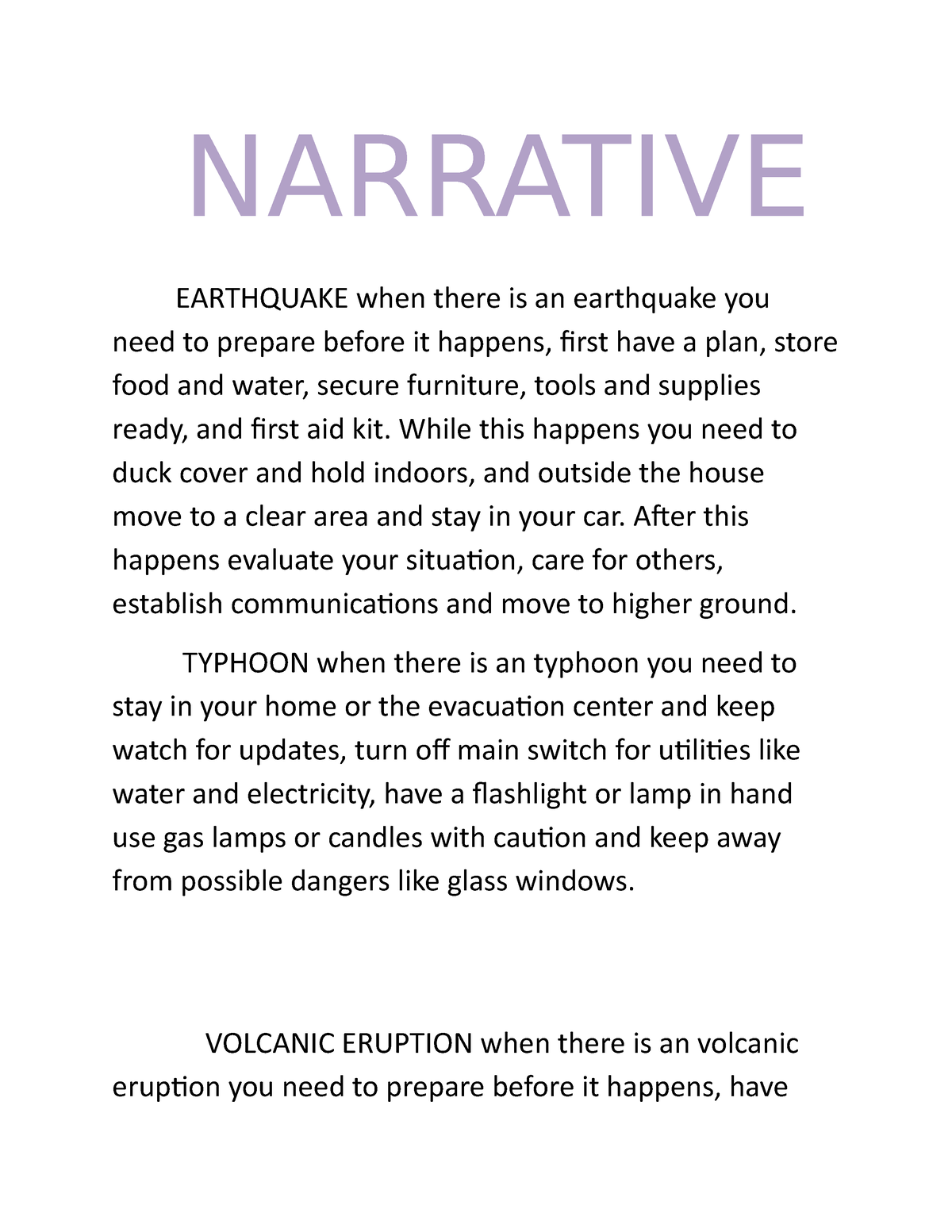 narrative essay earthquake