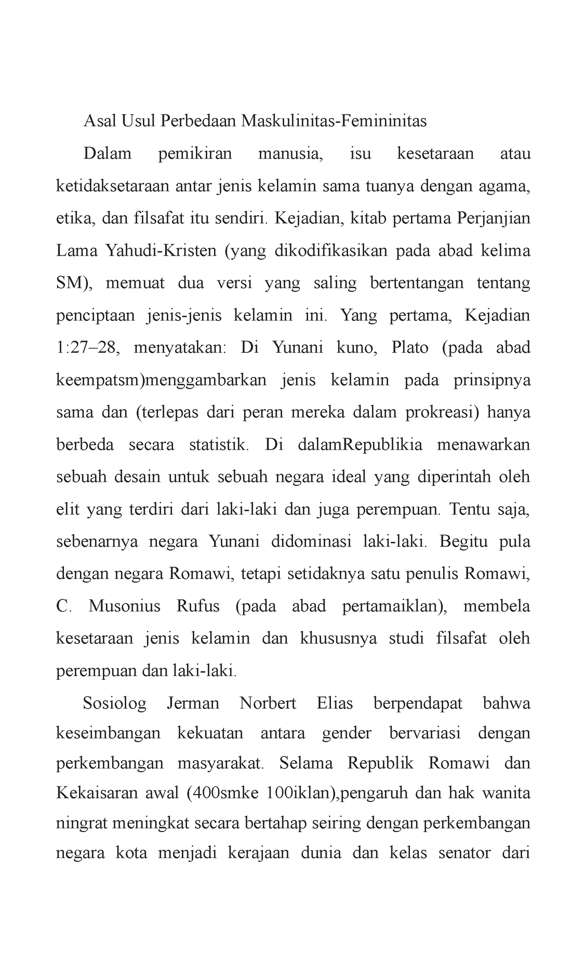 Asal Usul Perbedaan Maskulinitas-Femininitas - Kejadian, Kitab Pertama ...