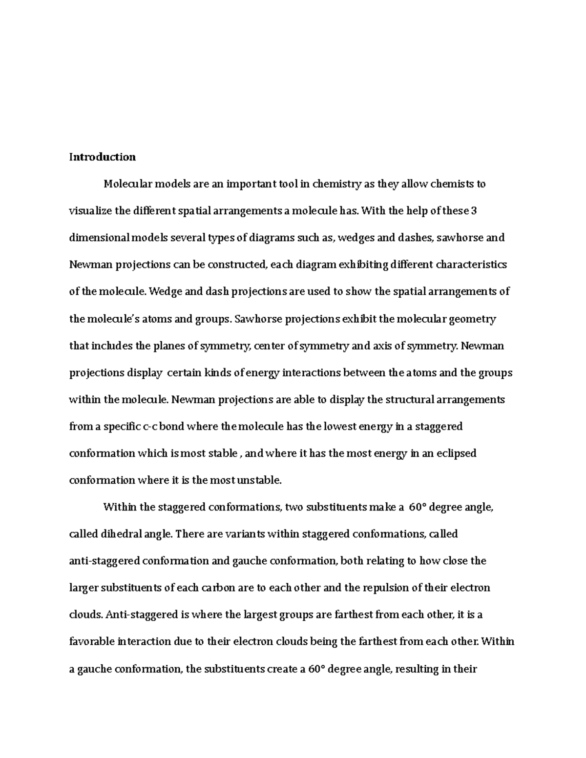 Lab Report 3 Molecular Modeling Introduction Molecular models are an