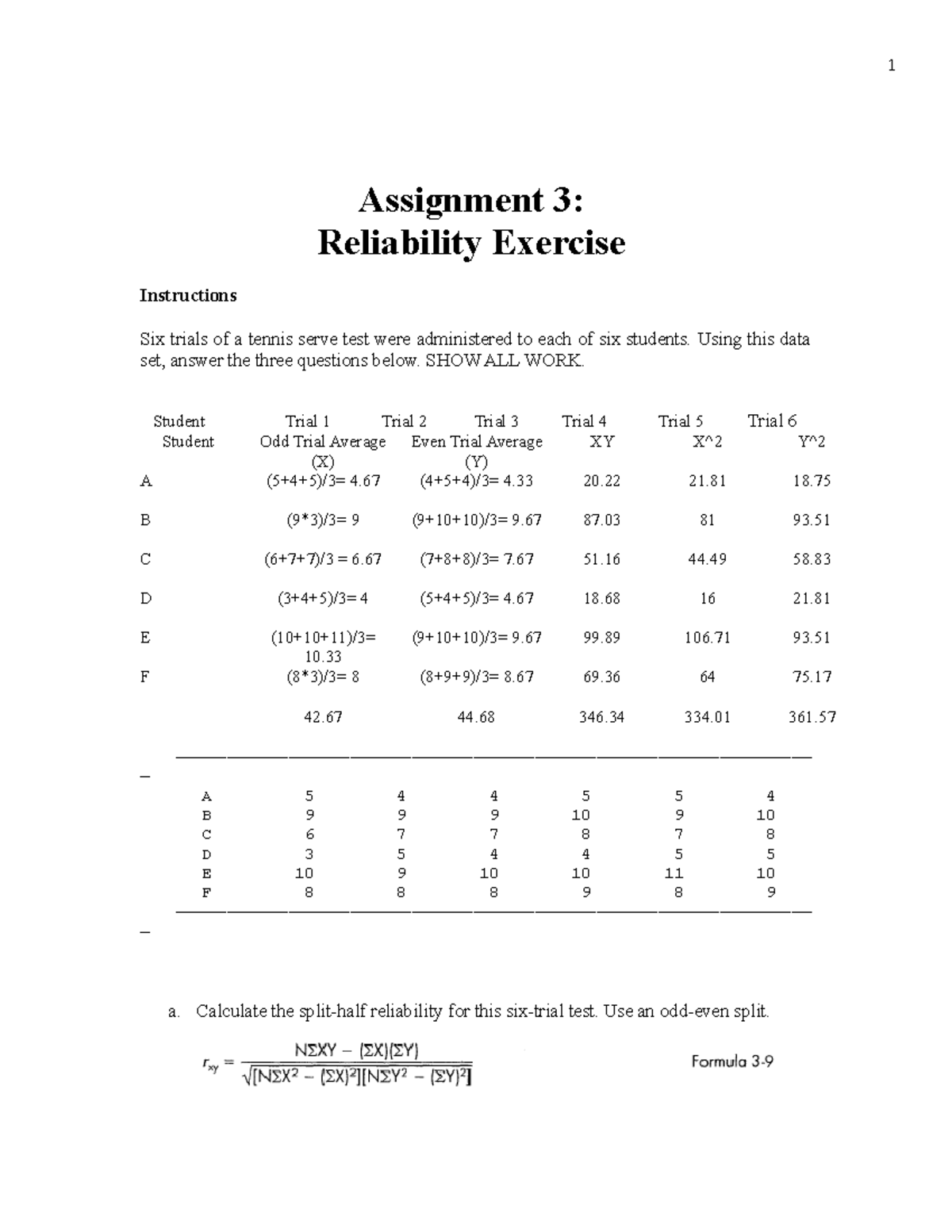 KIN 401 HW 3 - HW answers and work shown - Assignment 3: Reliability ...