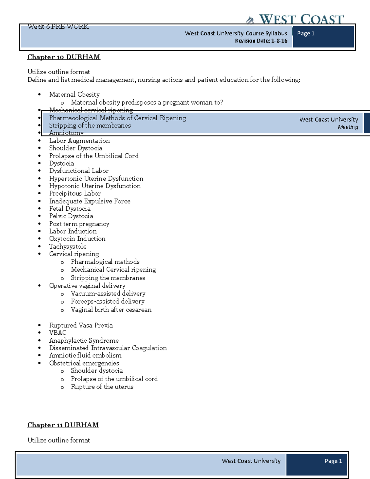 Week 6 Pre Work - n/a - West Coast University Course Syllabus Revision ...