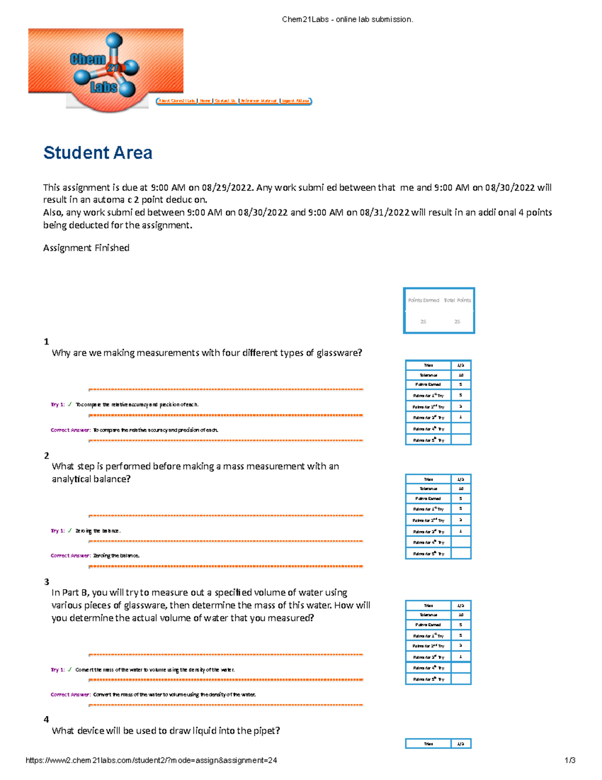 Experiment 1 (Part B) Pre-Lab Quiz (MC) - Chem21Labs - Online Lab ...