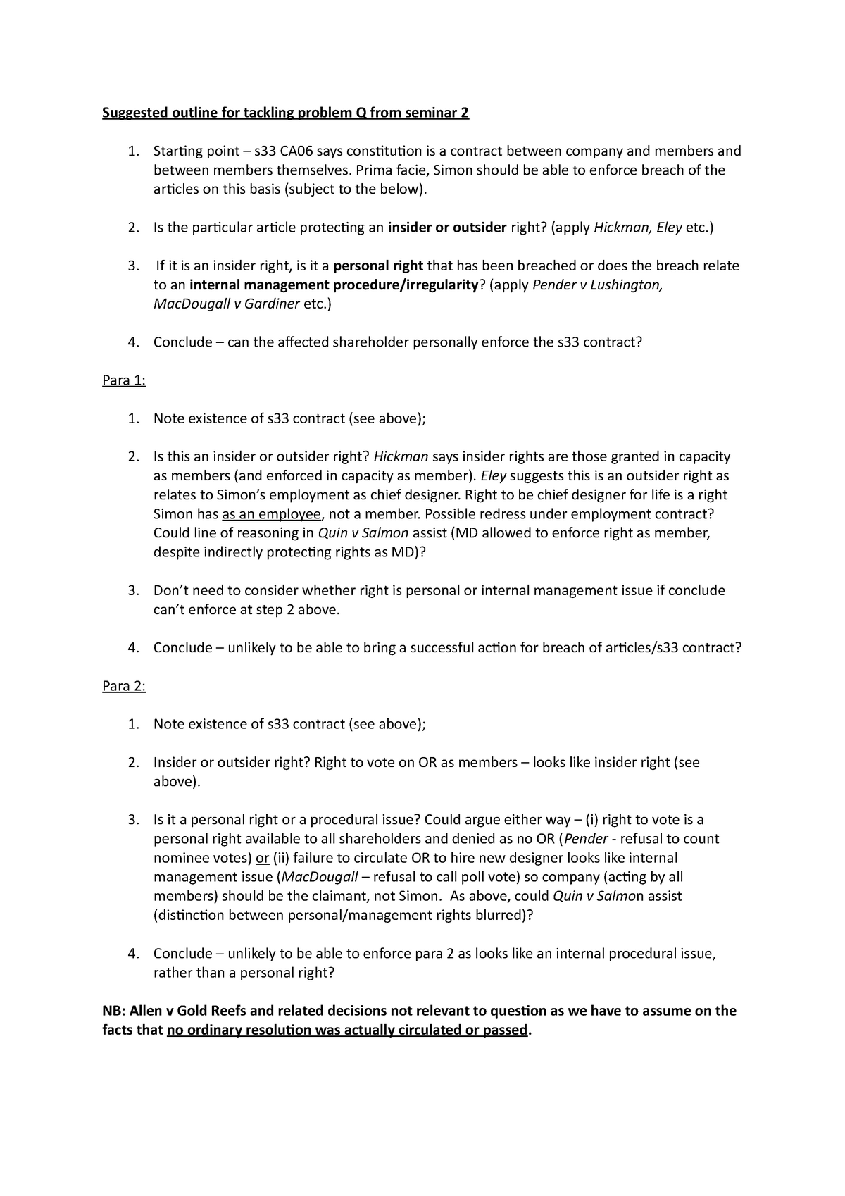 Seminar 2 problem question outline - Suggested outline for tackling ...