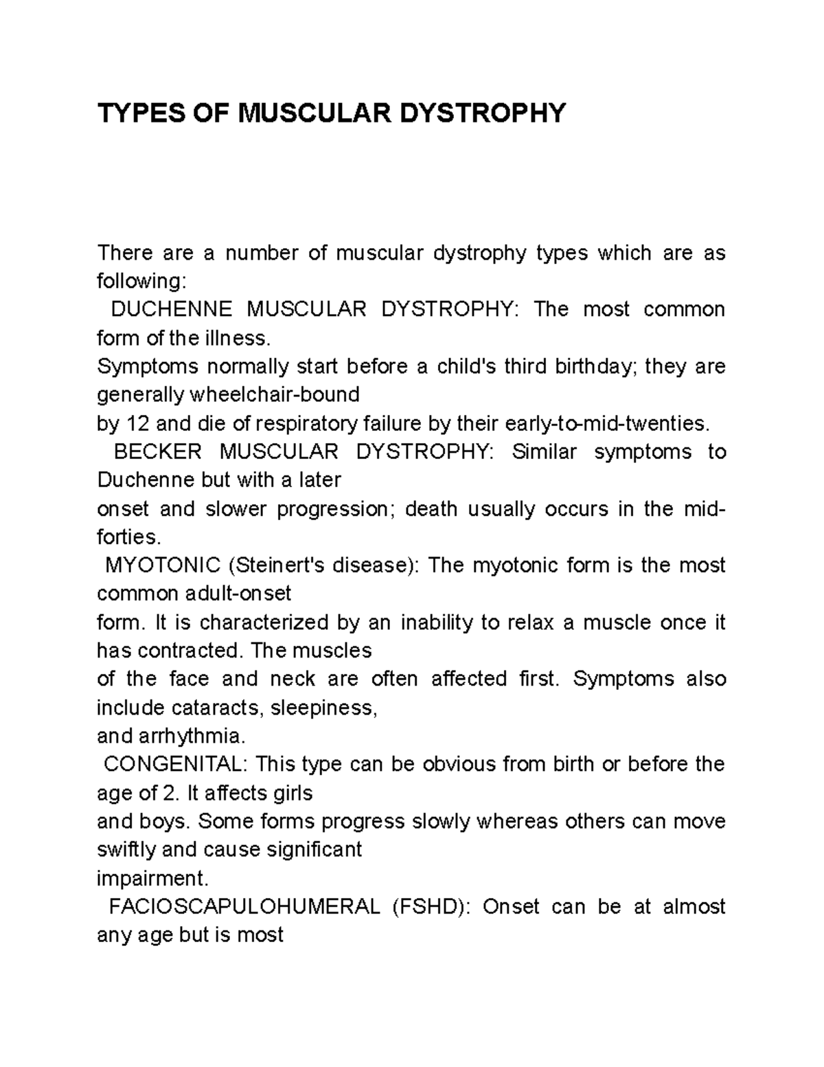 Types OF Muscular Dystrophy ( genitics) TYPES OF MUSCULAR DYSTROPHY