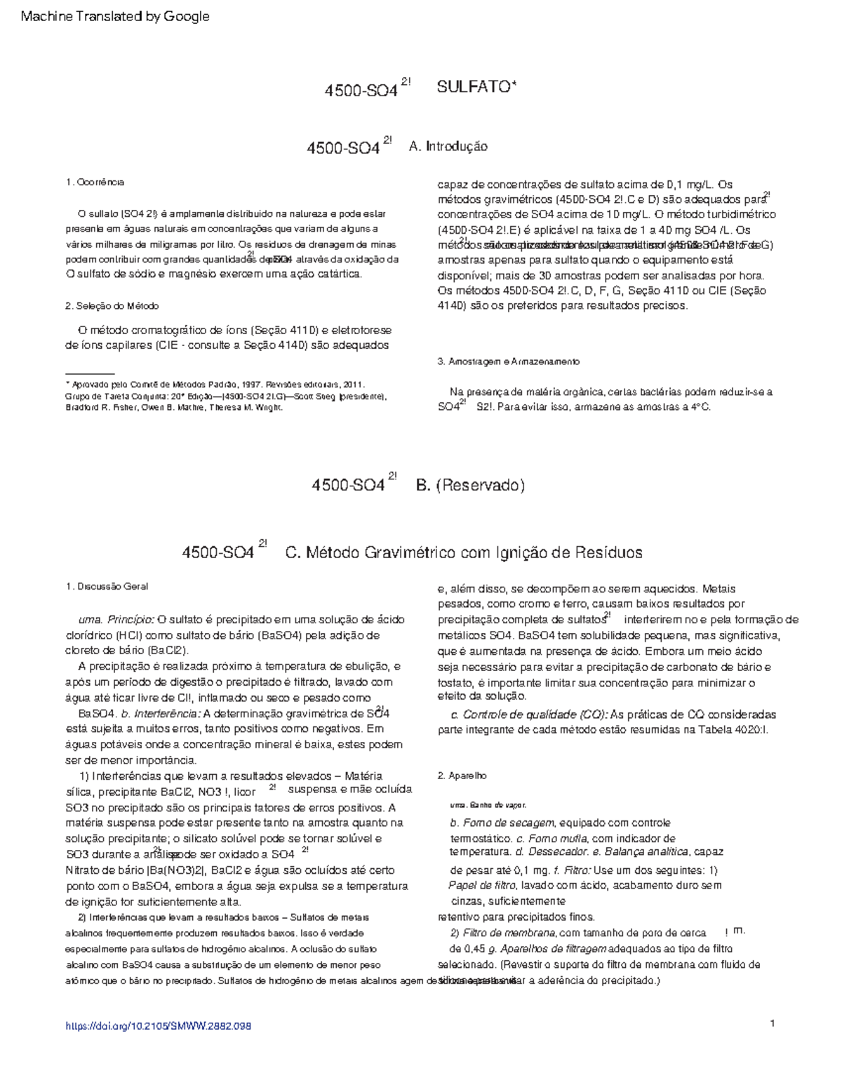 Sulfato Standard Methods For The Examination Of Water And Wastewater