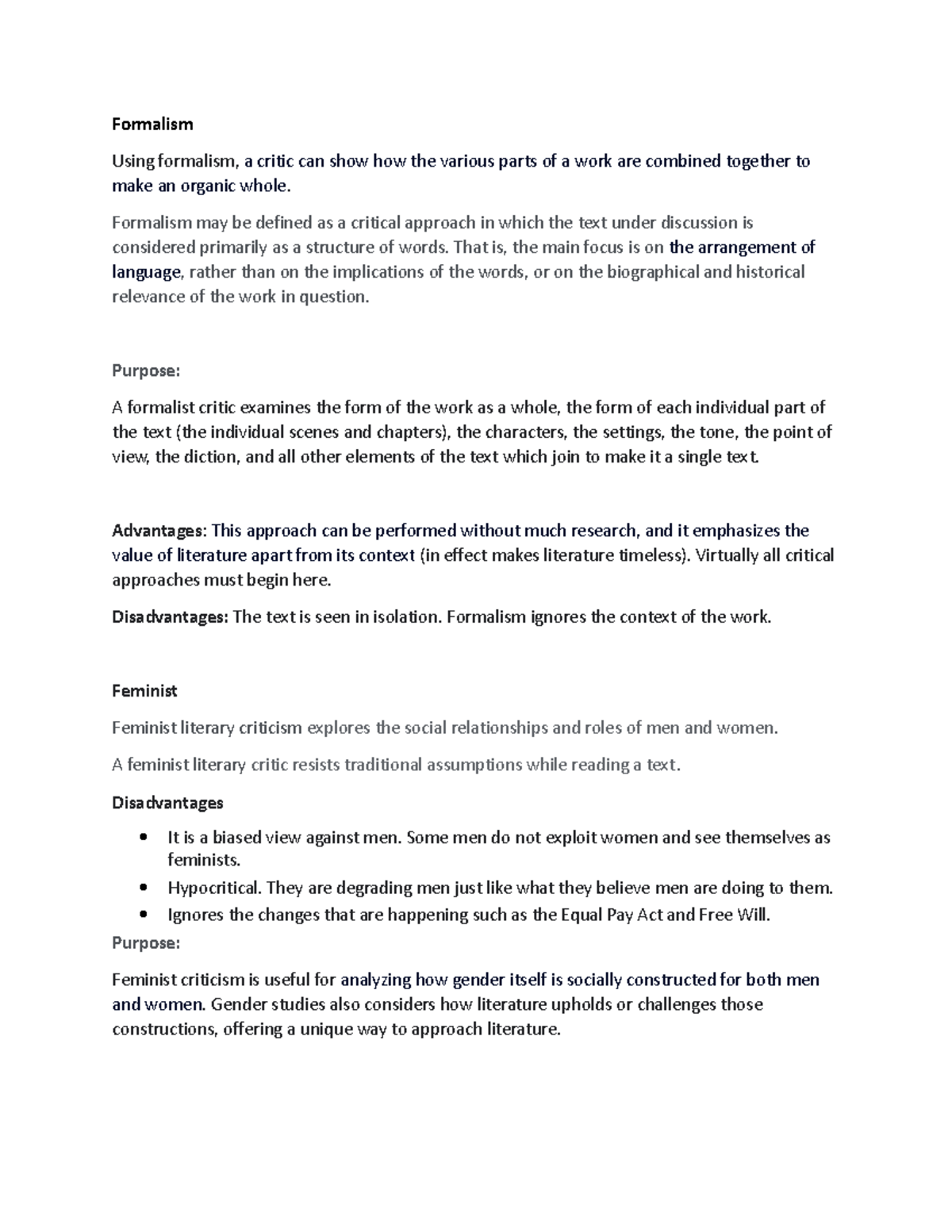 Efaa - goodlucl - Formalism Using formalism, a critic can show how the ...