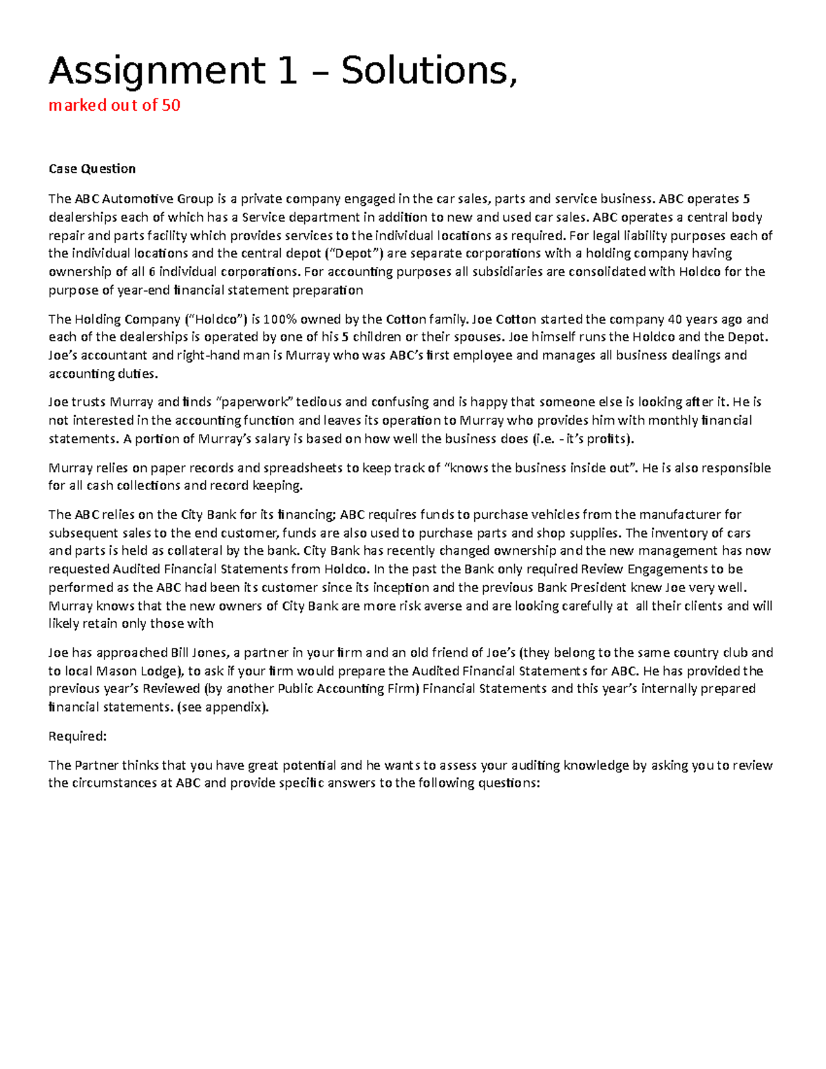 Assignment 1 Solutions for ABC Automotive Group Studocu