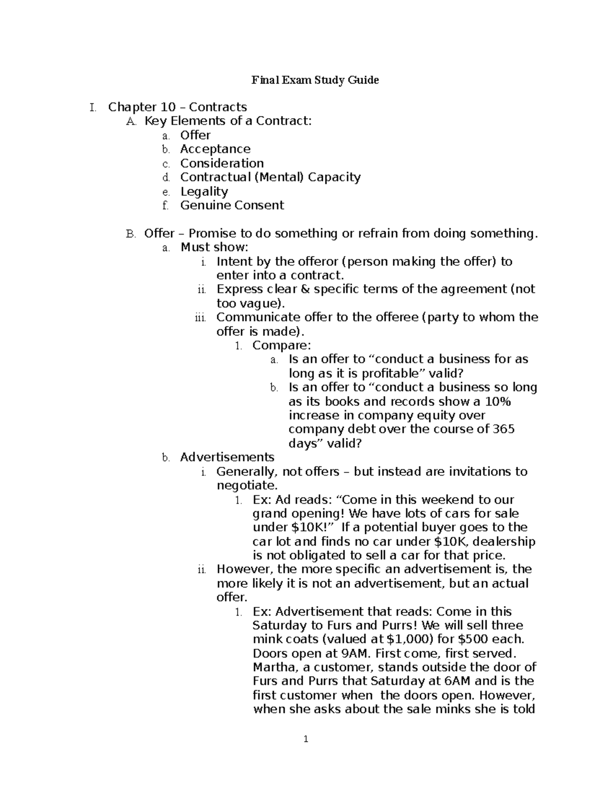 Law Final Exam Study Guide Final Exam Study Guide I. Chapter 10