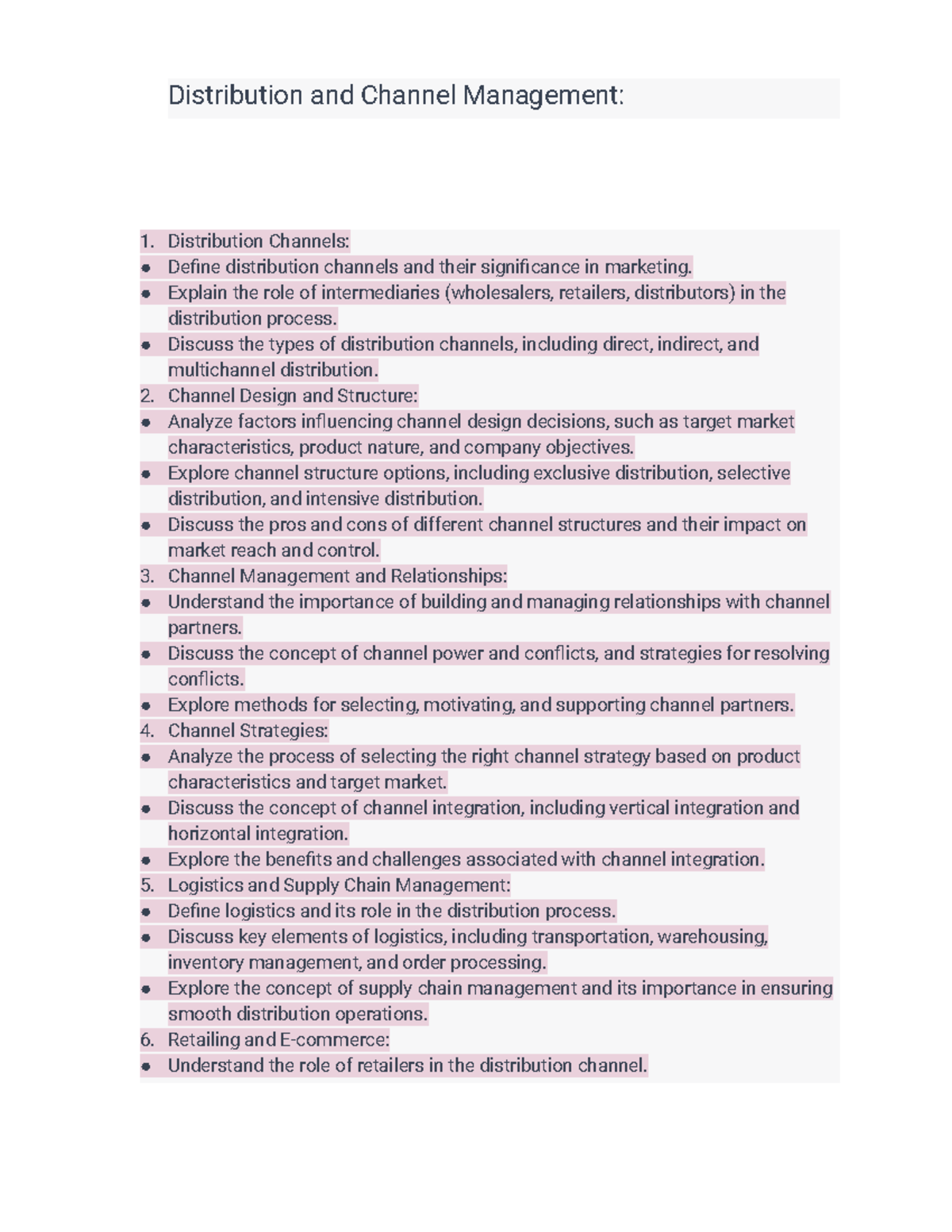 Distribution and Channel Management - Distribution and Channel ...
