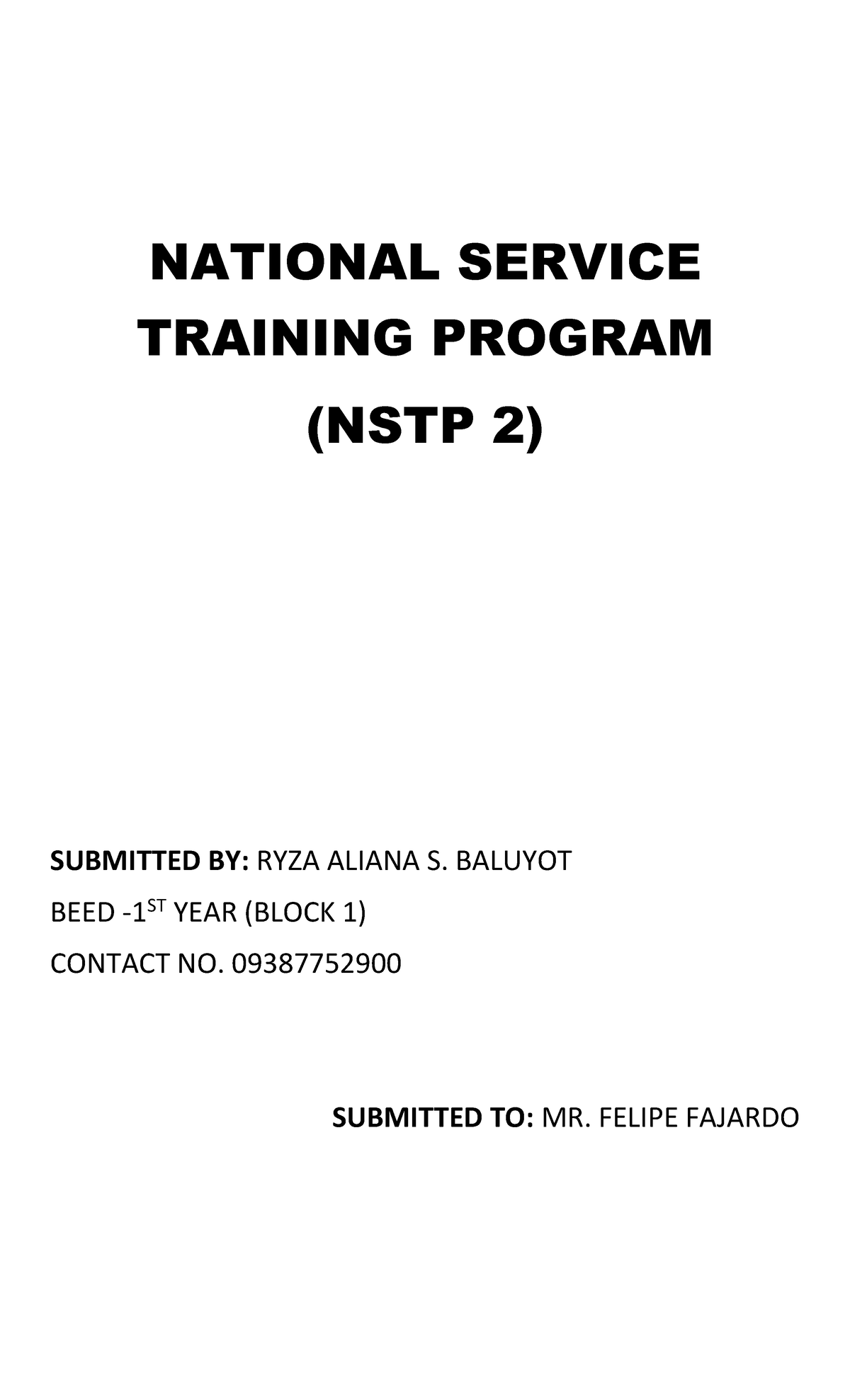 NSTP TO BE Print 2ND SEM Lecture in NSTP NATIONAL SERVICE TRAINING PROGRAM (NSTP 2