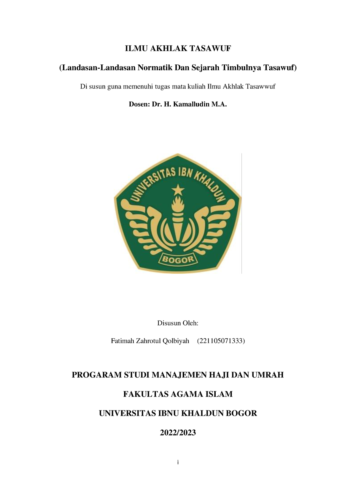 Landasan Dan Sejarah Tasawwuf-3 - I ILMU AKHLAK TASAWUF (Landasan ...