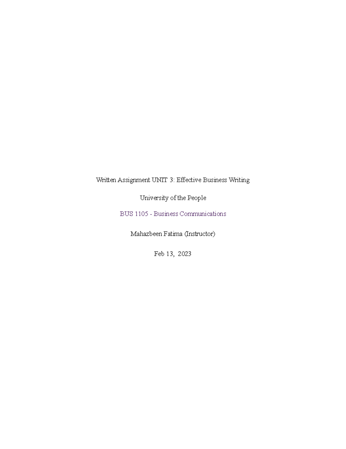 Written Assignment Unit 3 - Written Assignment UNIT 3: Effective ...