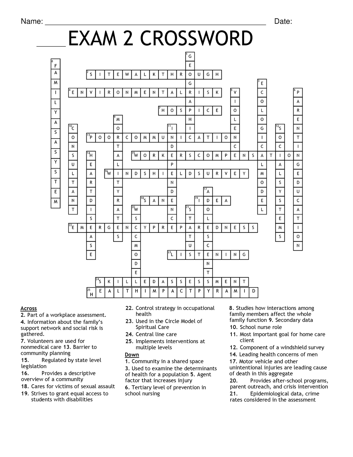 EXAM 2 Crossword answer key Name