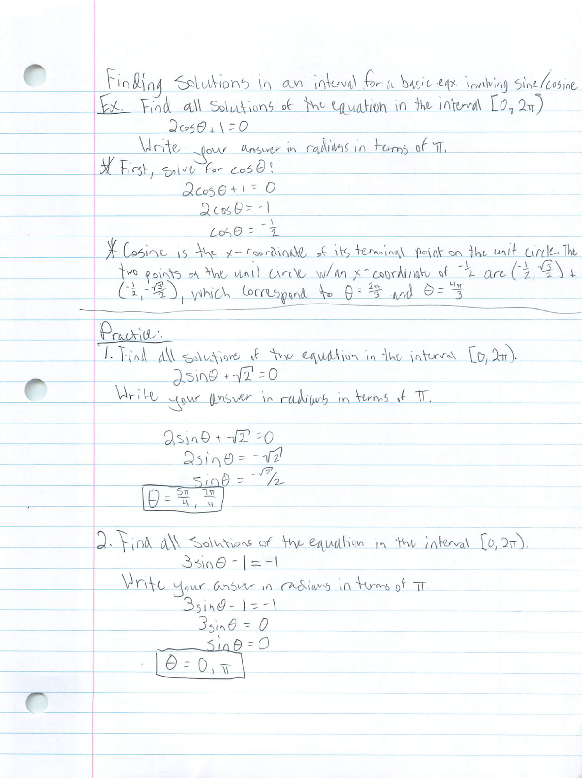 Finding Solutions for basic sine, cosine Eqns - MATH 1593 - Studocu