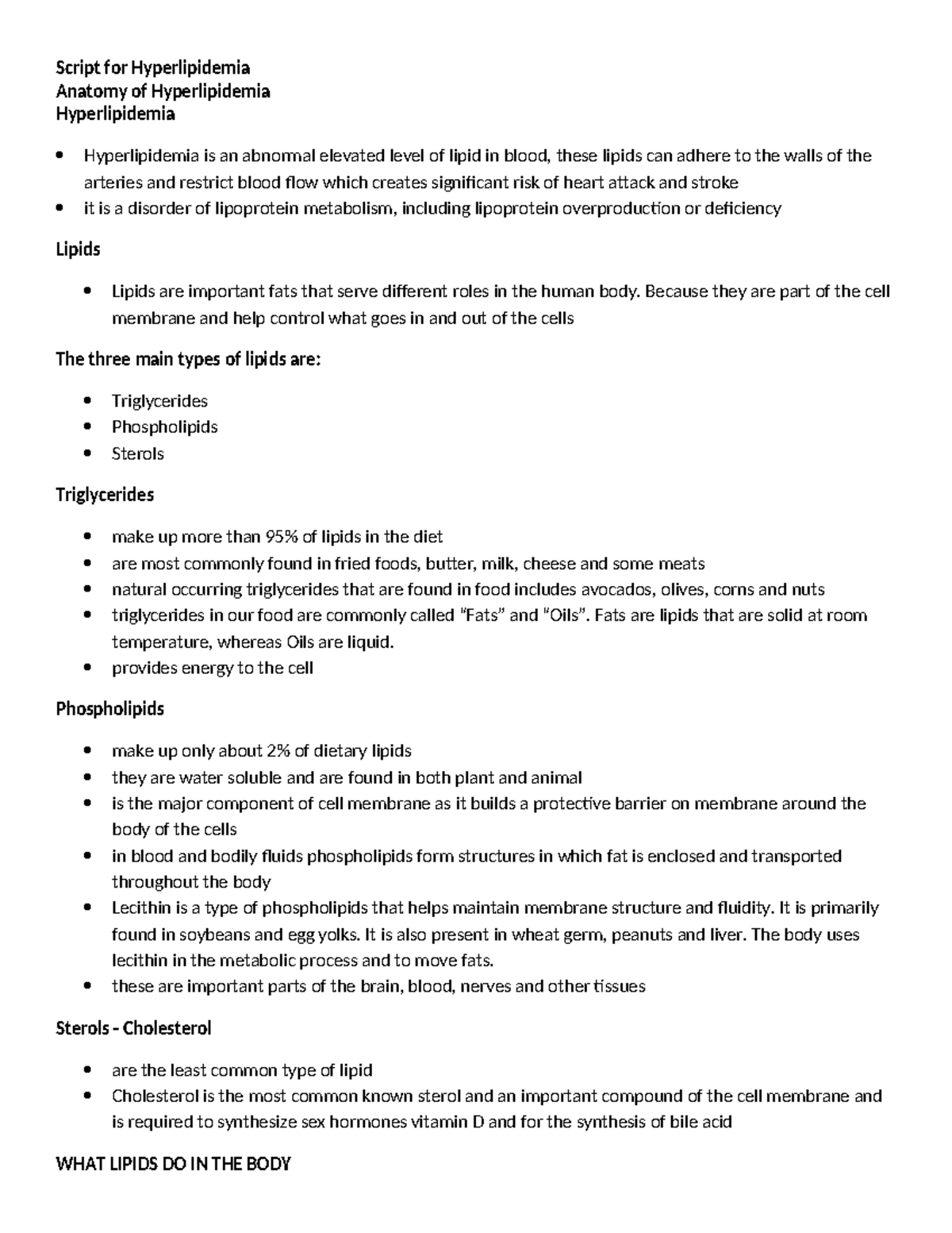 Script for Hyperlipidemia - Script for Hyperlipidemia Anatomy of ...