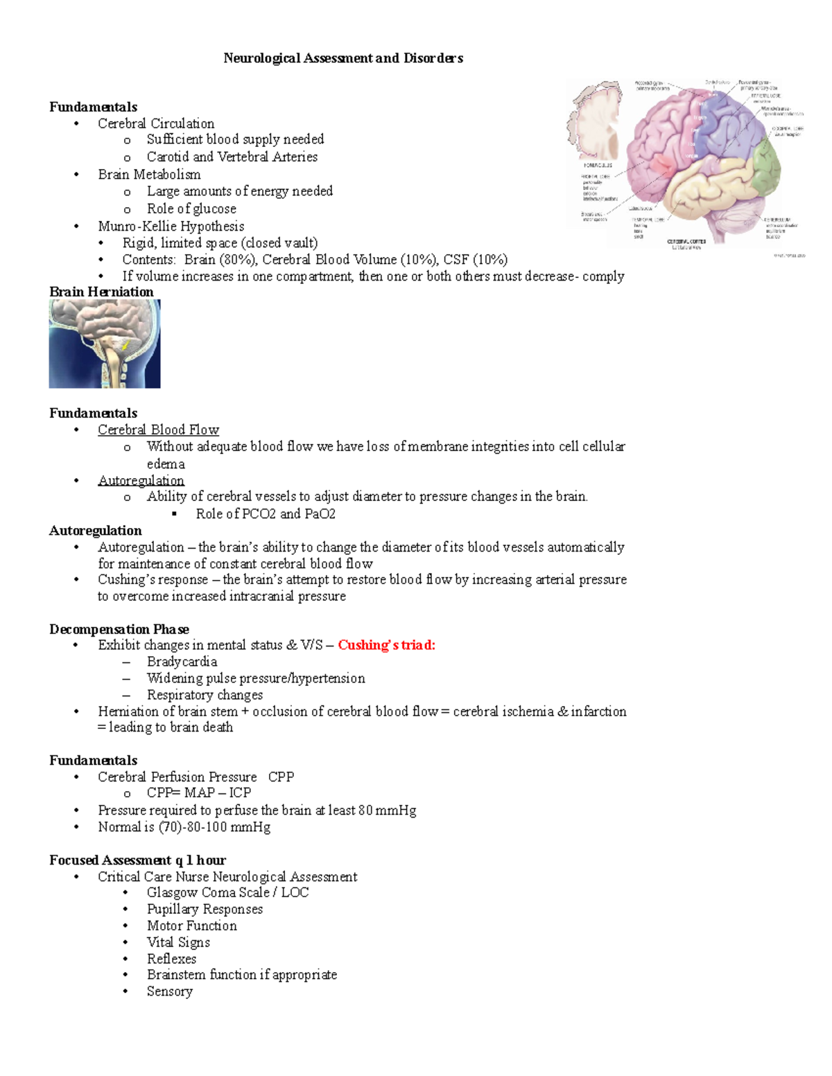 Neurological Assessment and Disorders outline - Neurological Assessment ...