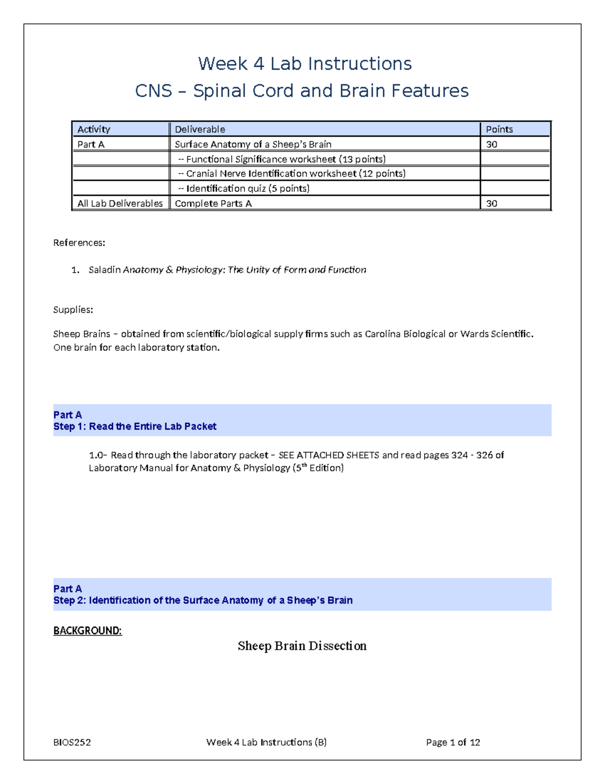 BIOS252 Week 4 Lab - Week 4 Lab Instructions CNS – Spinal Cord And ...