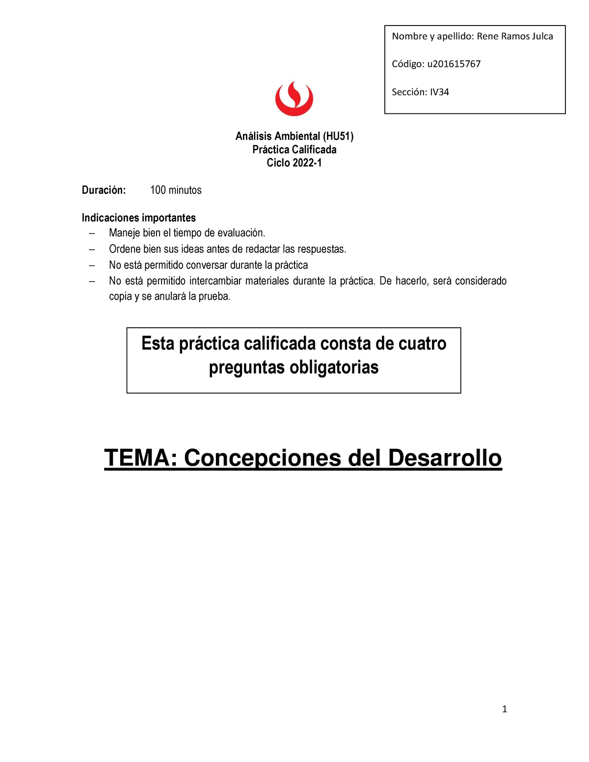 Examen Parcial 2022-1 - An·lisis Ambiental (HU51) Pr·ctica Calificada ...