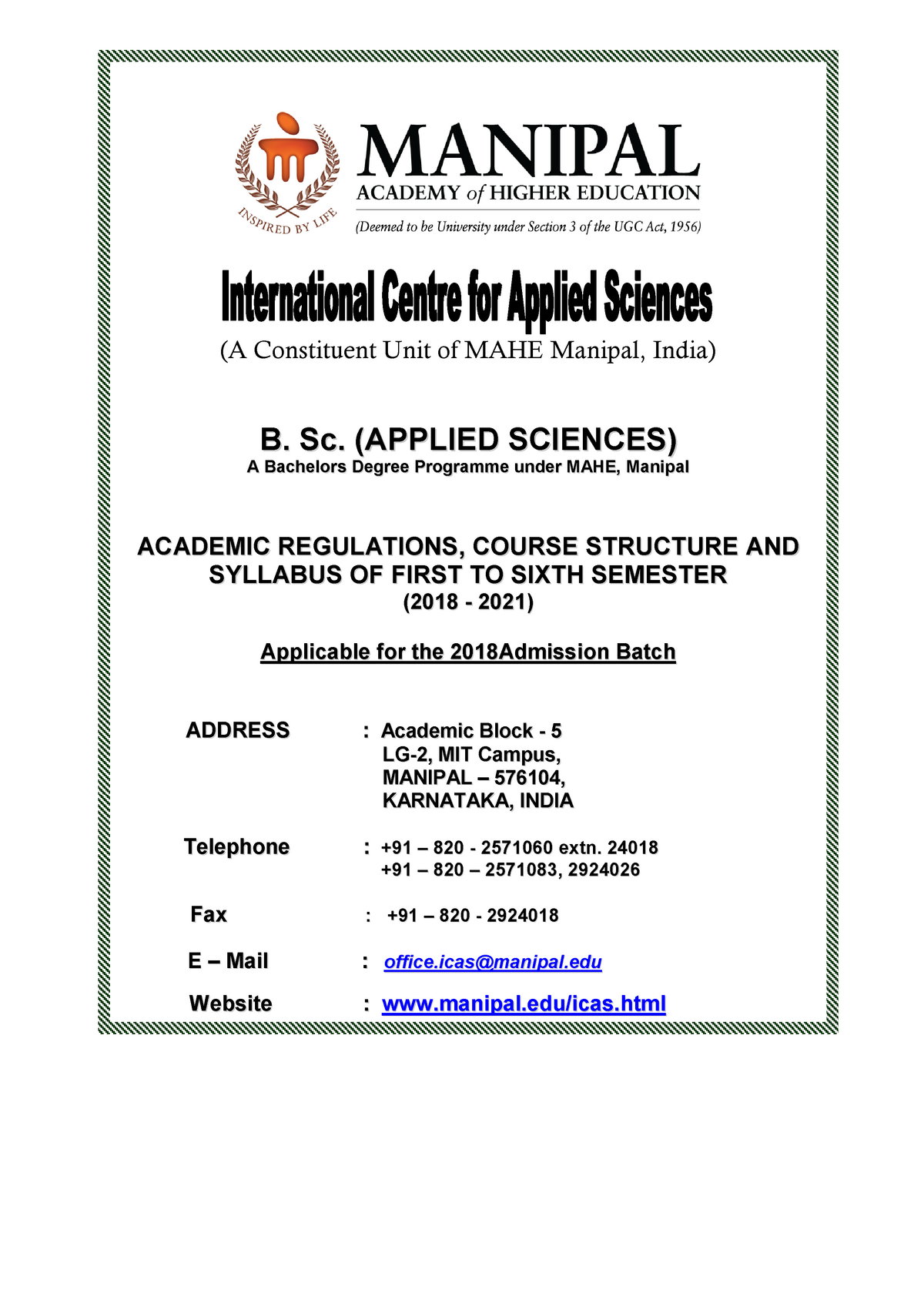 201821 Syllabus ICAS Draft for website Feb 12 (A Constituent Unit of