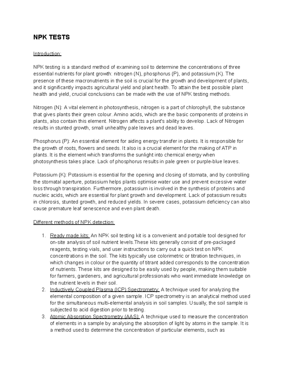 S2 TASK 21226050 - NPK TESTS Introduction: NPK testing is a standard ...
