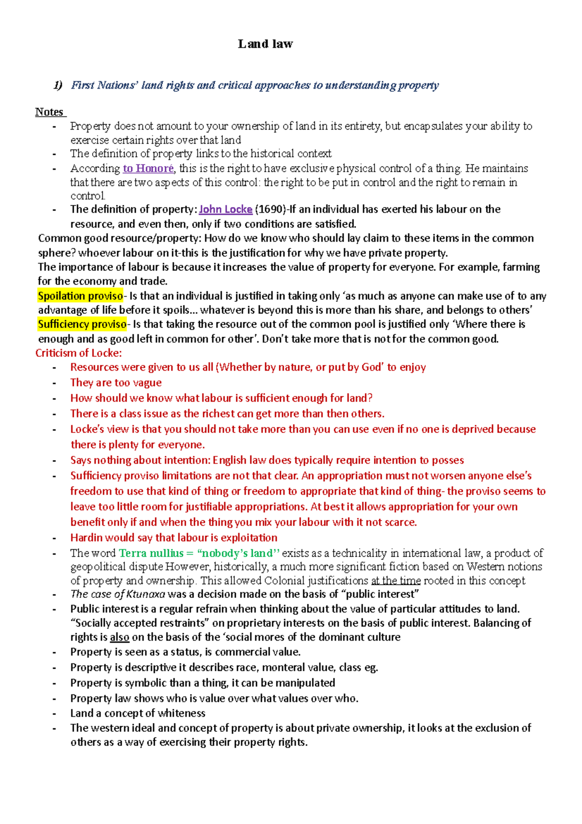 Land law revision note for land law exam Land law First Nations