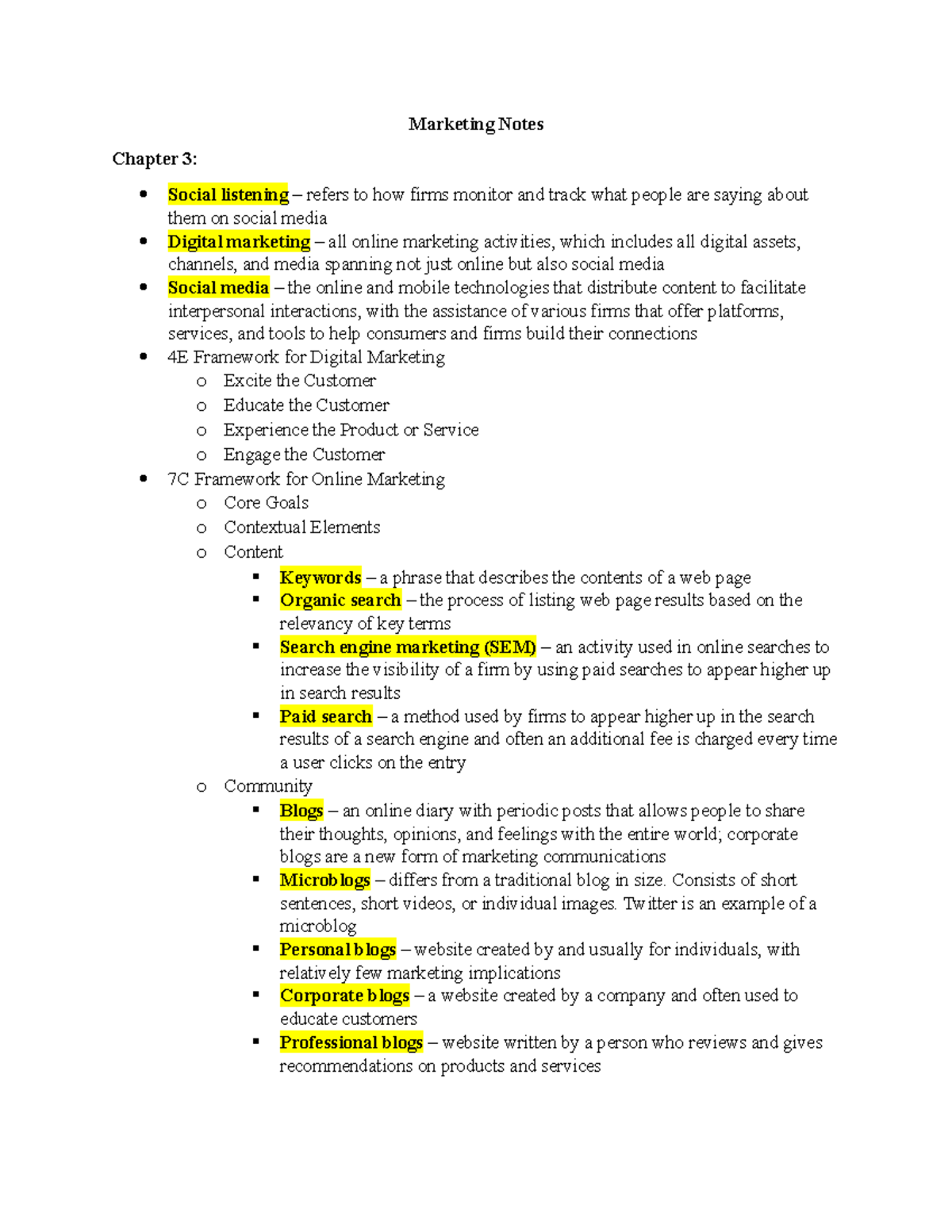 Chapter 3 Marketing Notes - Marketing Notes Chapter 3: Social listening ...
