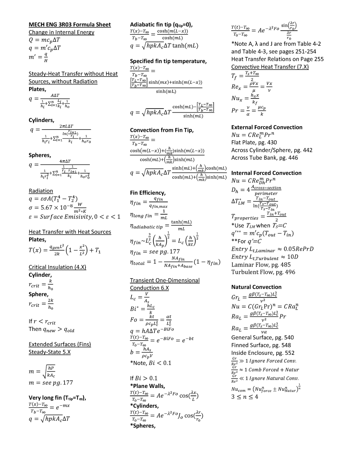 MECH ENG 3R03 Formula Sheet - MECH ENG 3R03 Formula Sheet Change in ...