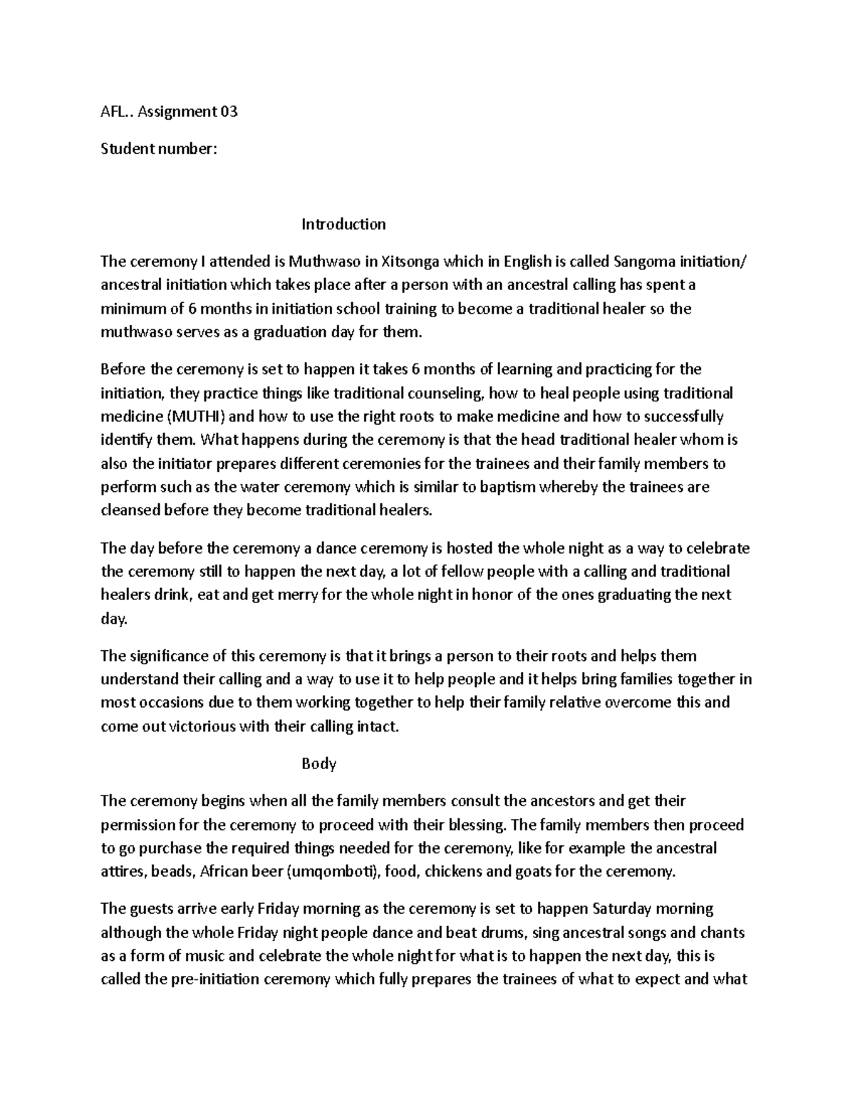AFL Assignment 03 - AFL.. Assignment 03 Student number: Introduction ...