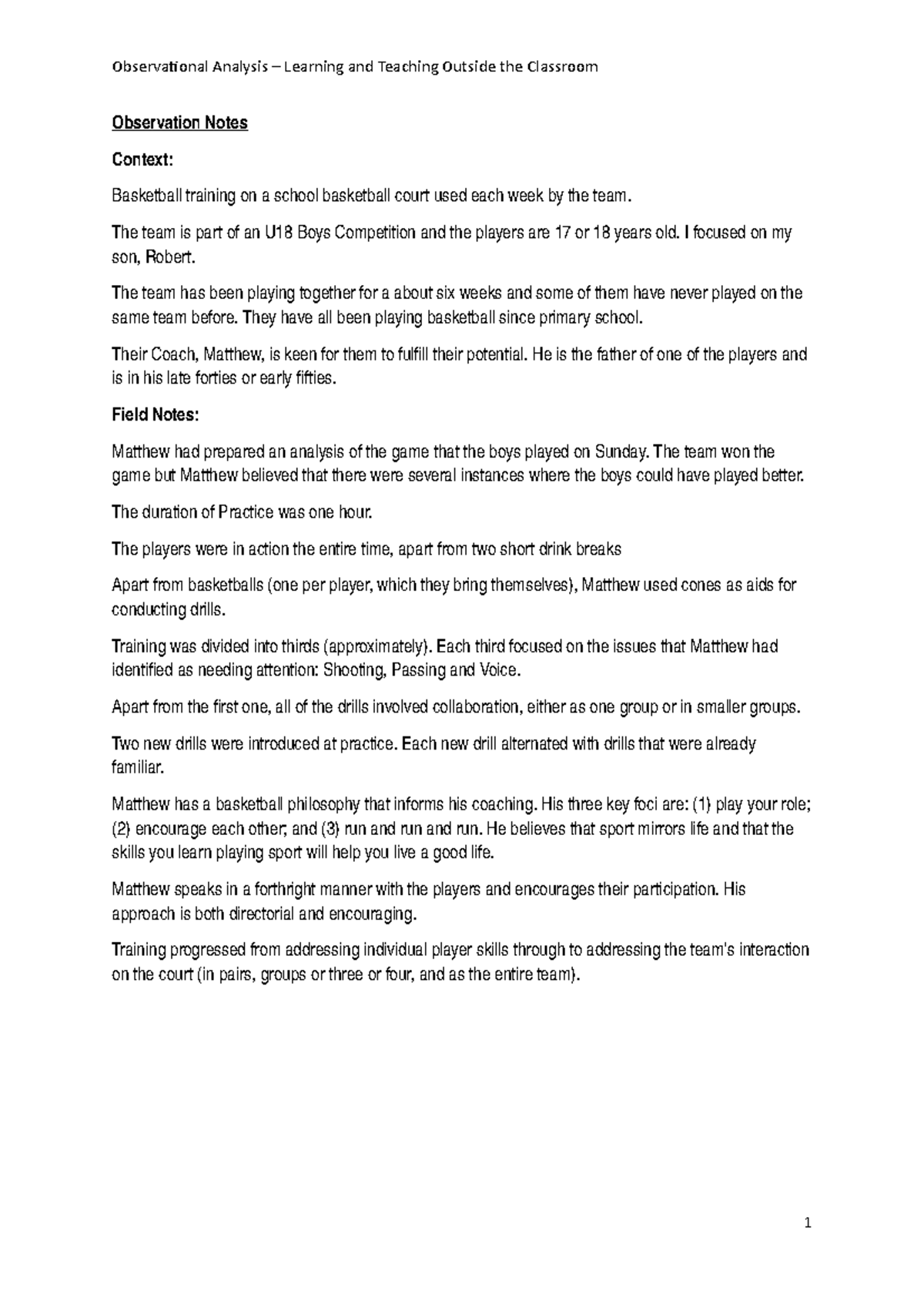 Observational Analysis – Learning and Teaching Outside the Classroom ...