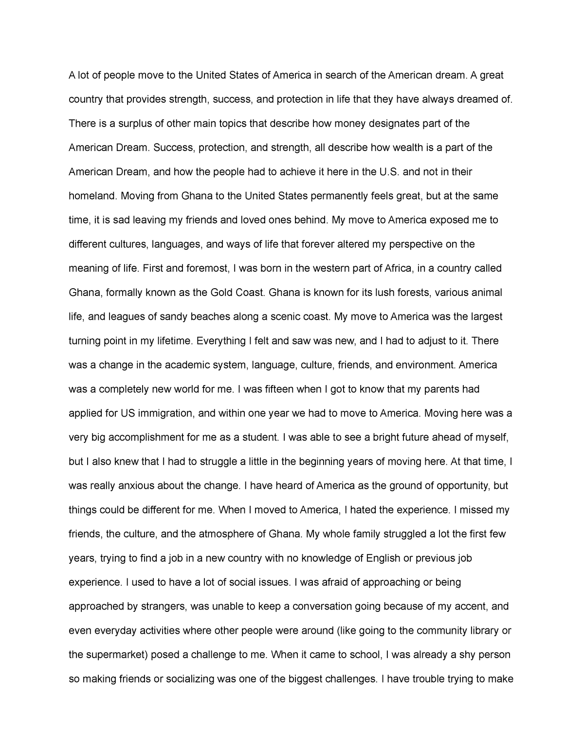 college essay about moving to the us