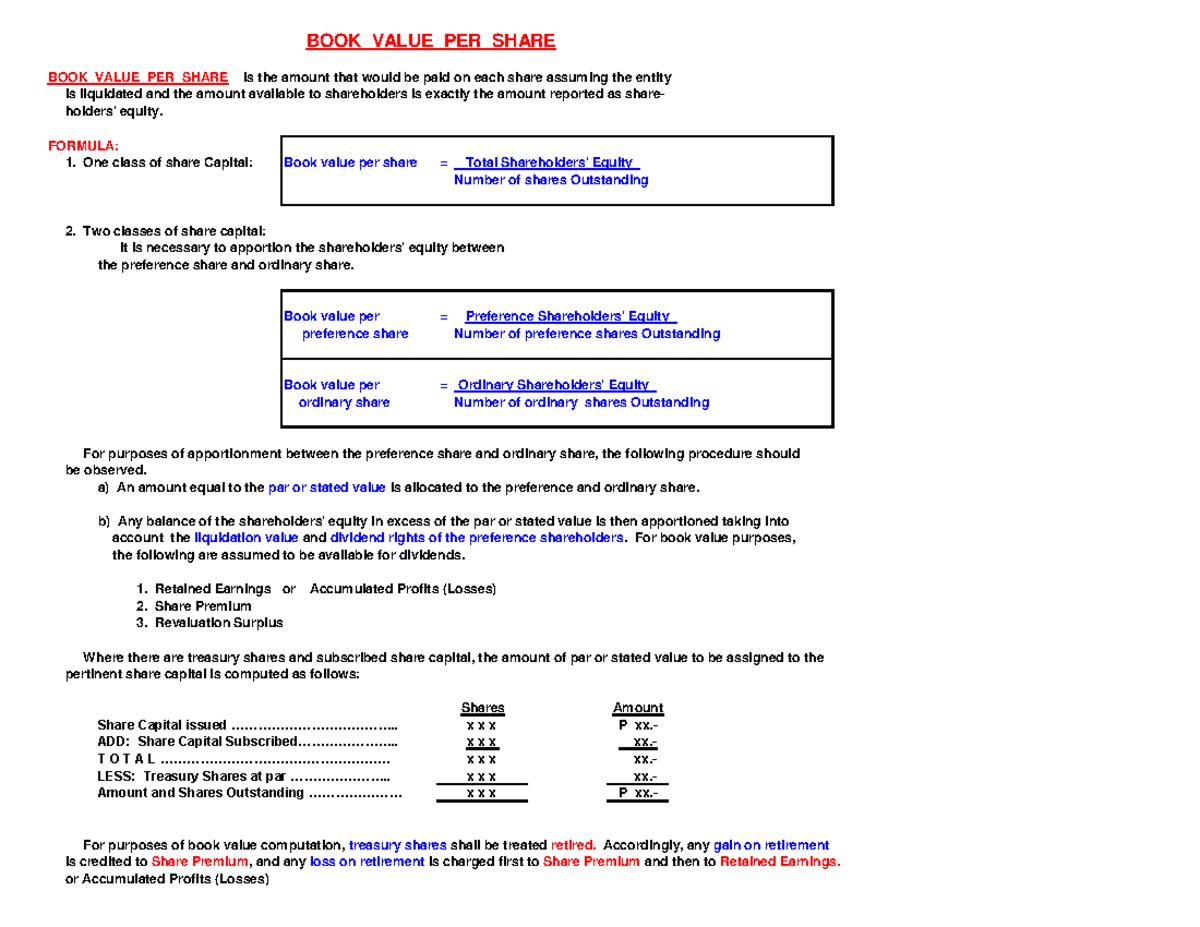 What Is Meant By Book Value Per Share