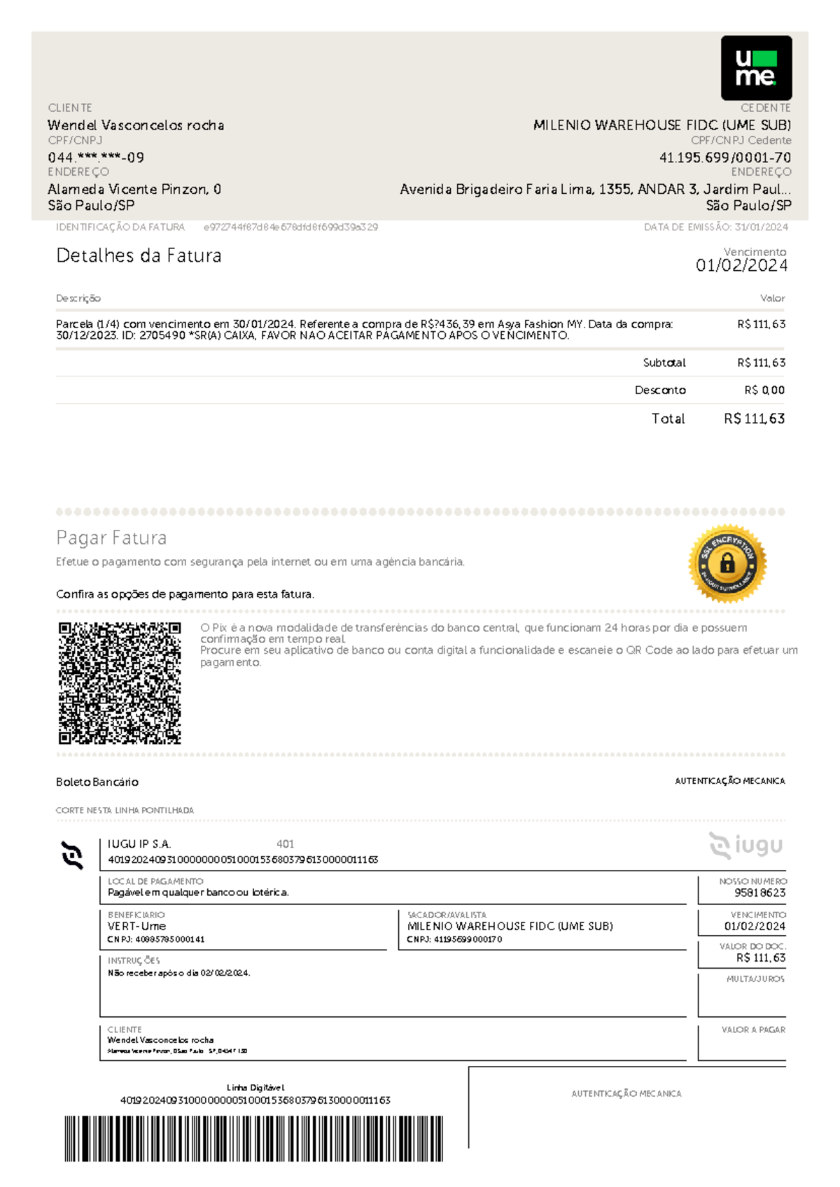 Invoice E972744 F87D84E678DFD8F699D39A329 - CLIENTE CEDENTE Wendel ...