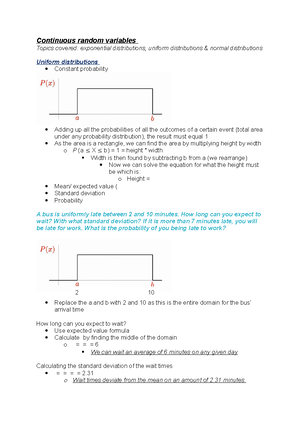 Notes Continuous random variables