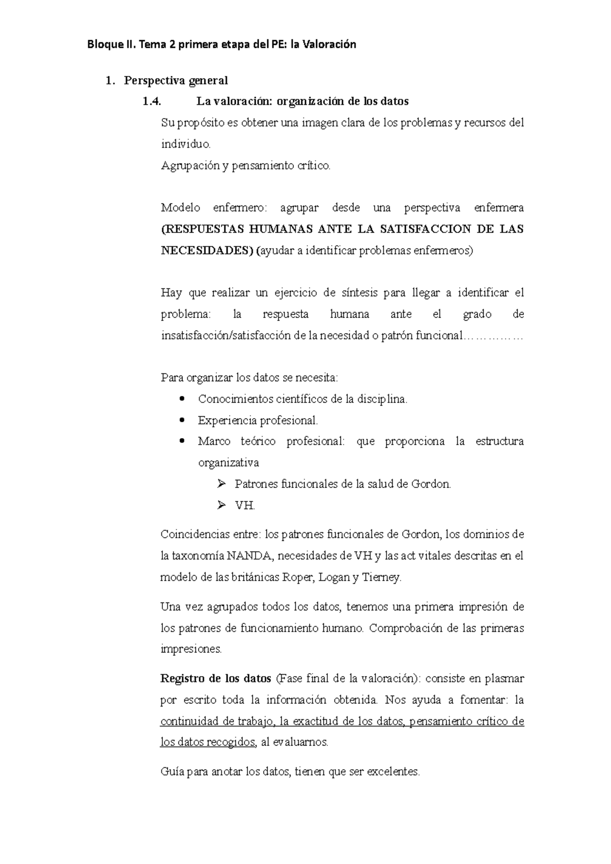 Tema 2. la valoracion - Los mejores apuntes de hmt II - Perspectiva general  La valoración: - Studocu