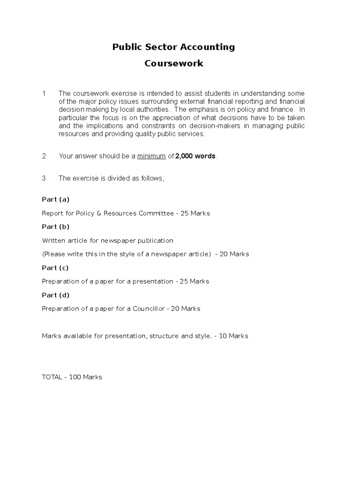 Public Sector Accounting Coursework Public Sector Accounting