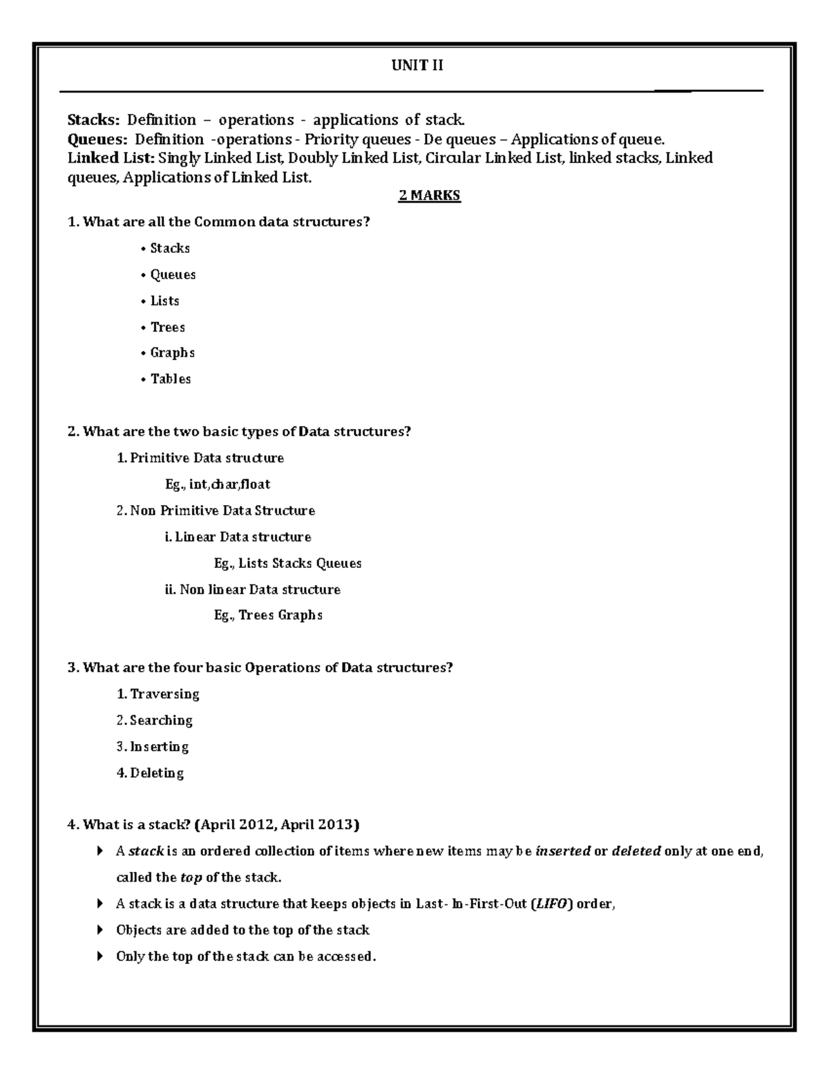 DS(U2) - Data Structures Lecture Notes - UNIT II Stacks: Definition ...