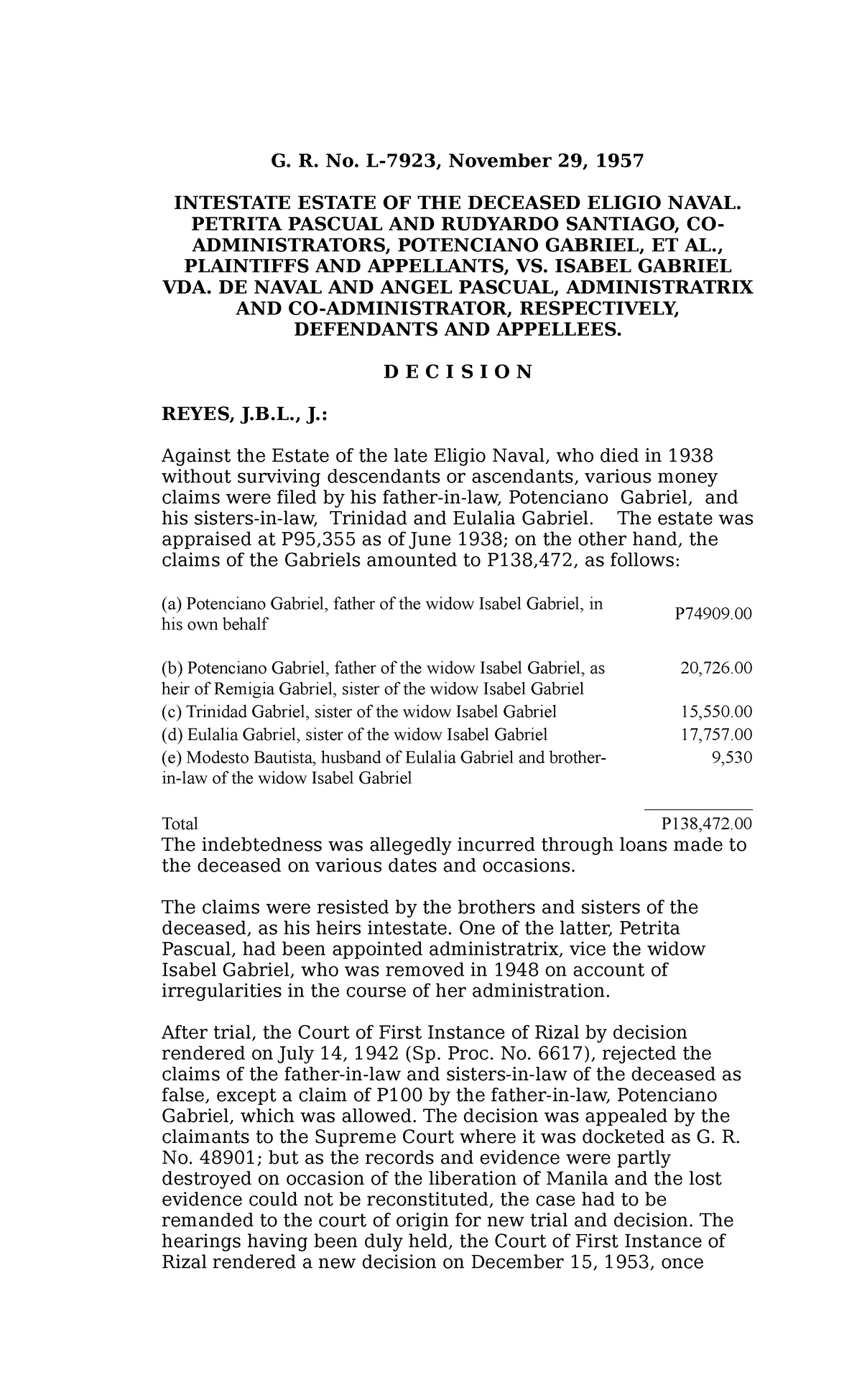 Juris Claims against the estate - G. R. No. L-7923, November 29, 1957 ...